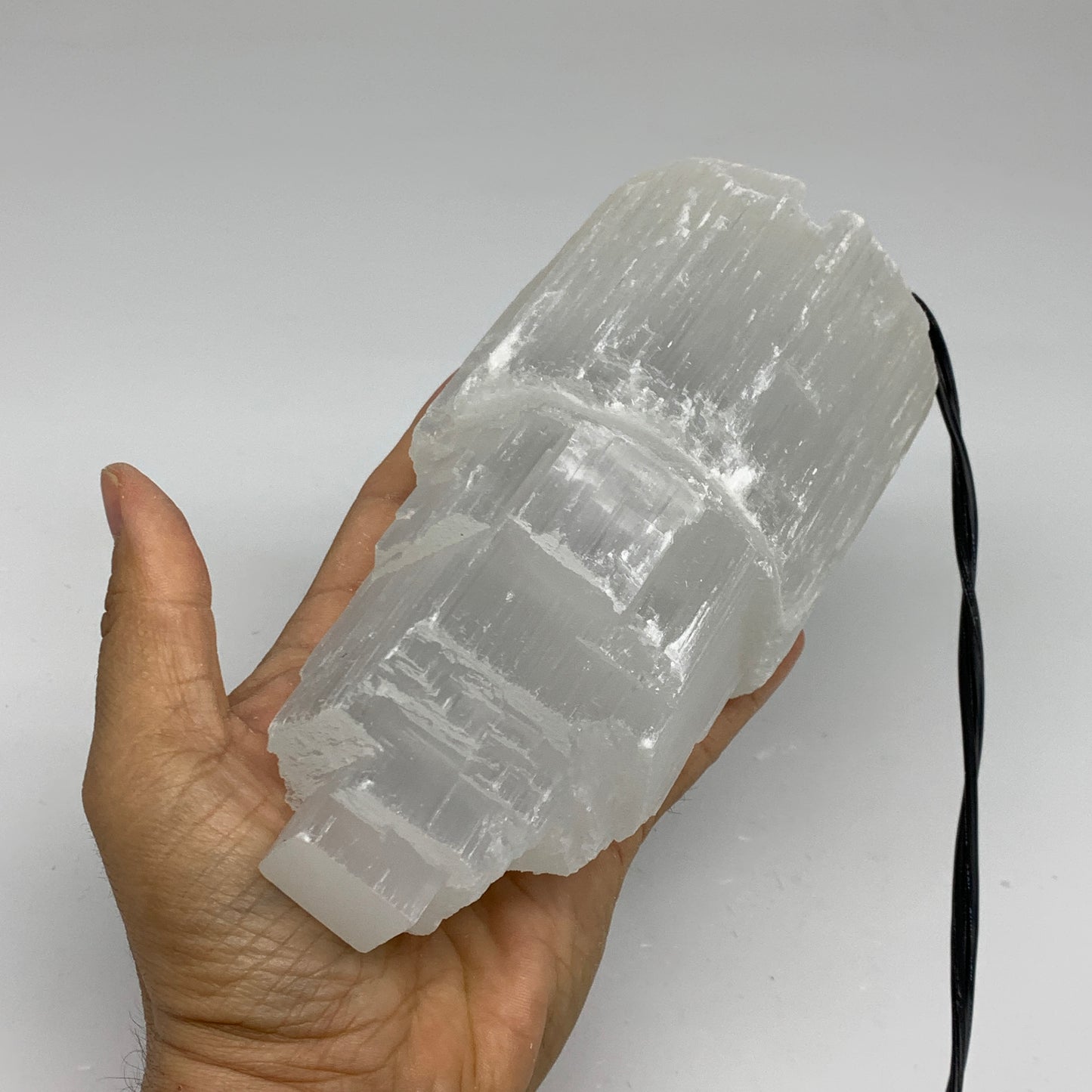 2.3 lbs, 6"x3.2", Raw Rough Selenite (Satin Spar) Lamp Tower, 6ft Chord, B35889