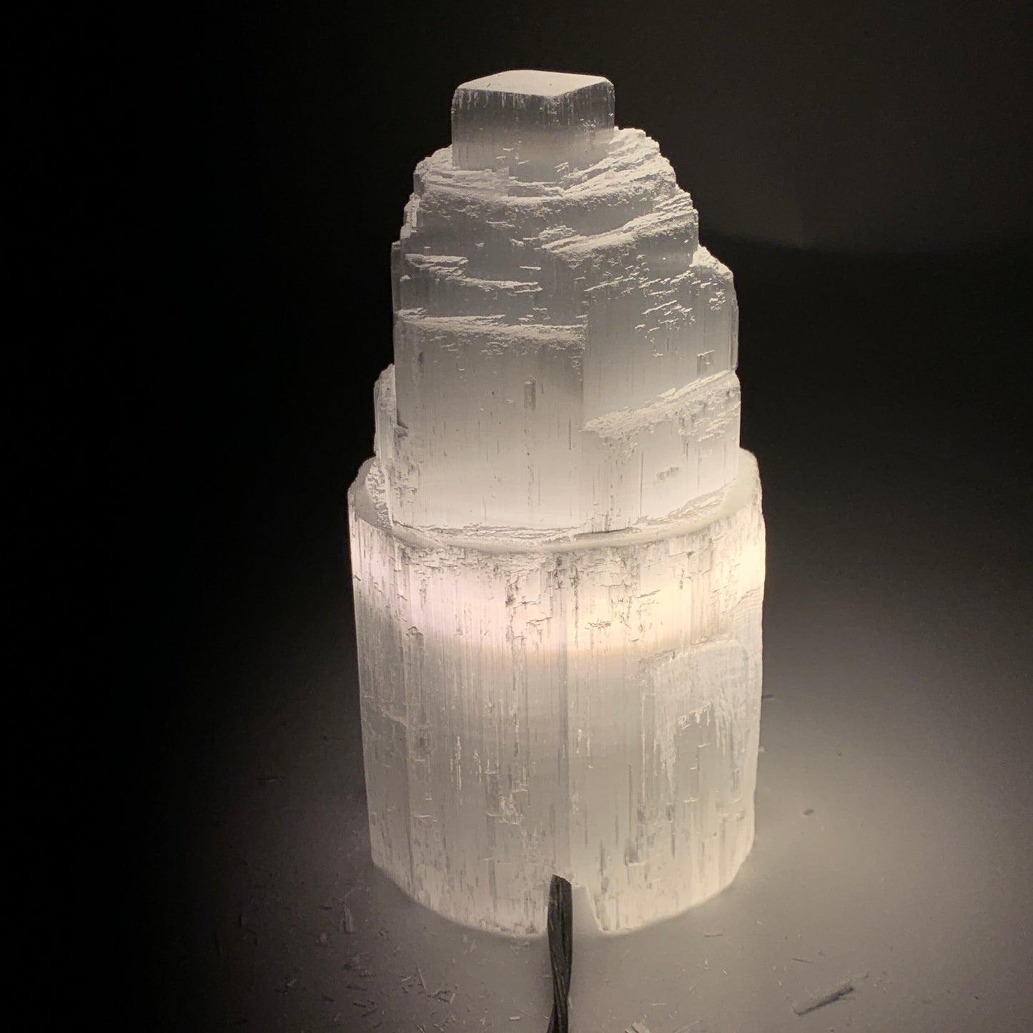 2.3 lbs, 6"x3.1", Raw Rough Selenite (Satin Spar) Lamp Tower, 6ft Chord, B35890