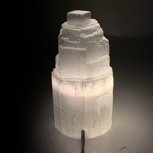 2.3 lbs, 6"x3.1", Raw Rough Selenite (Satin Spar) Lamp Tower, 6ft Chord, B35890