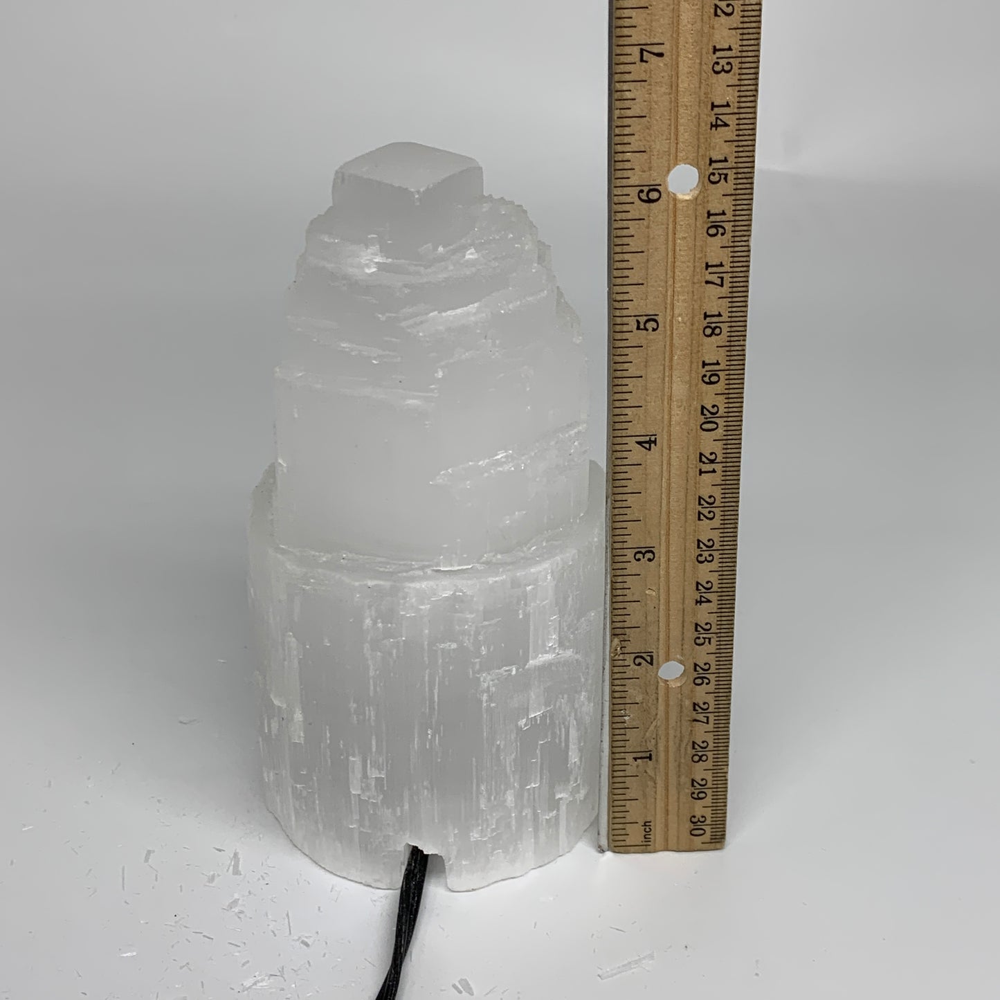 2.3 lbs, 6"x3.1", Raw Rough Selenite (Satin Spar) Lamp Tower, 6ft Chord, B35890