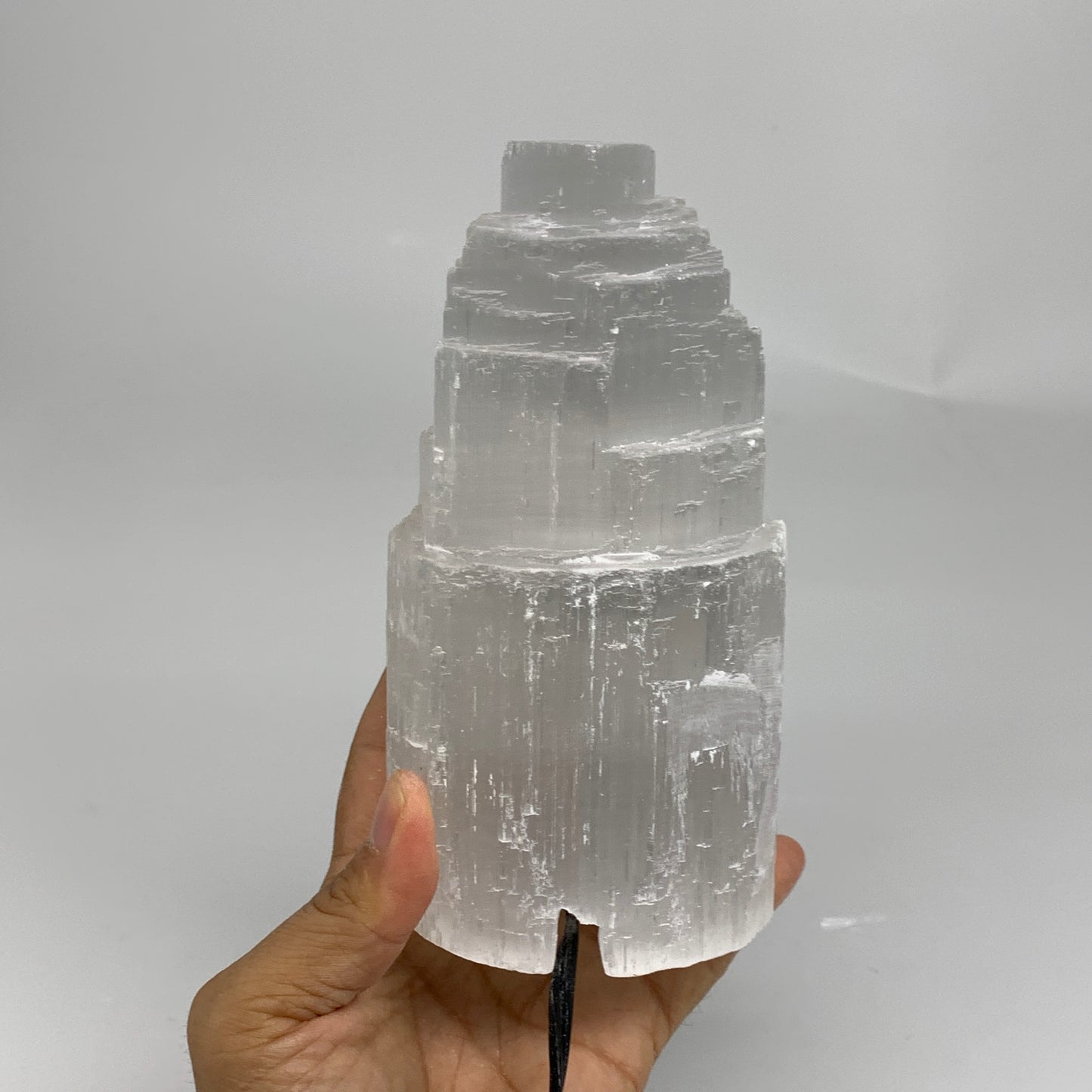 2.3 lbs, 6"x3.1", Raw Rough Selenite (Satin Spar) Lamp Tower, 6ft Chord, B35890