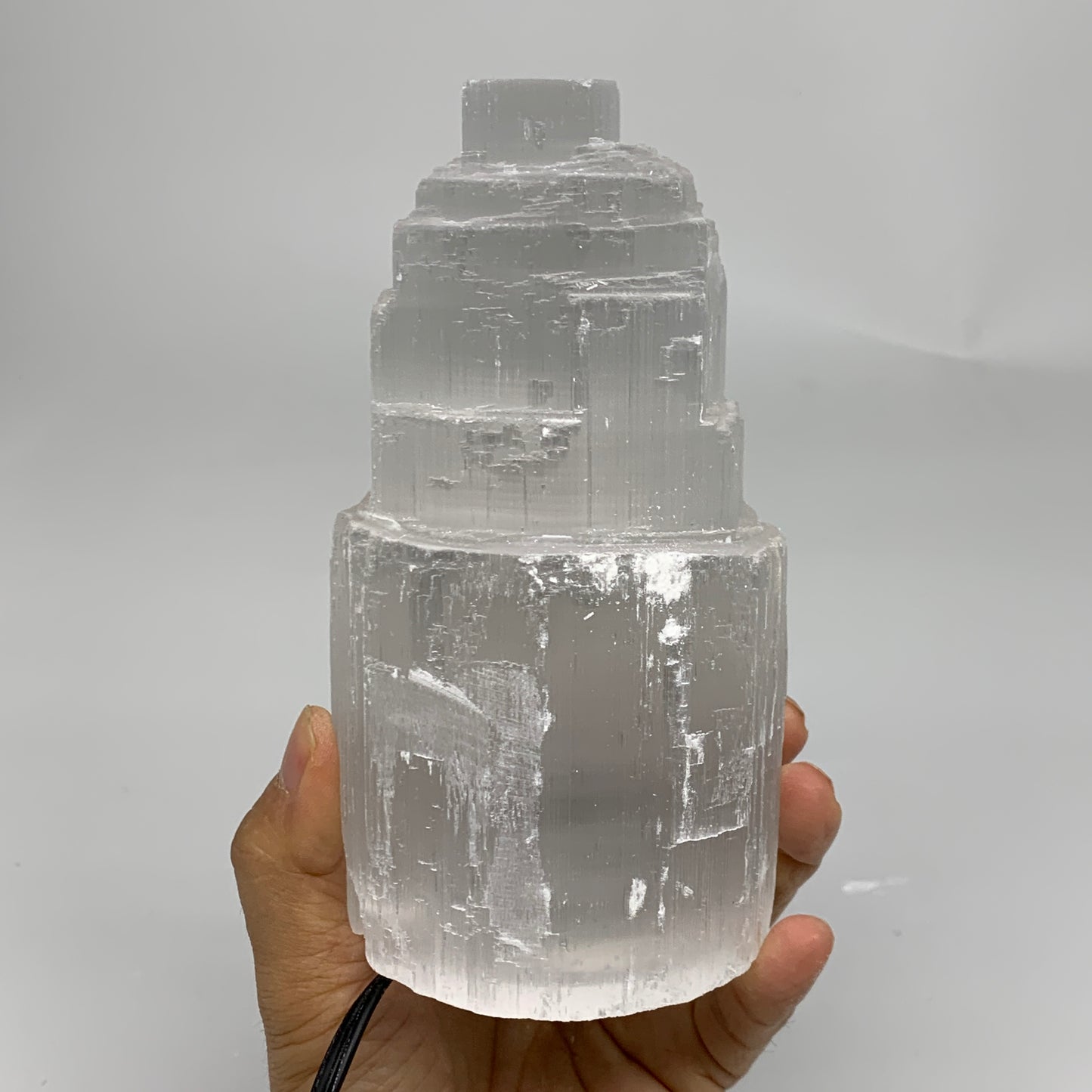 2.3 lbs, 6"x3.1", Raw Rough Selenite (Satin Spar) Lamp Tower, 6ft Chord, B35890