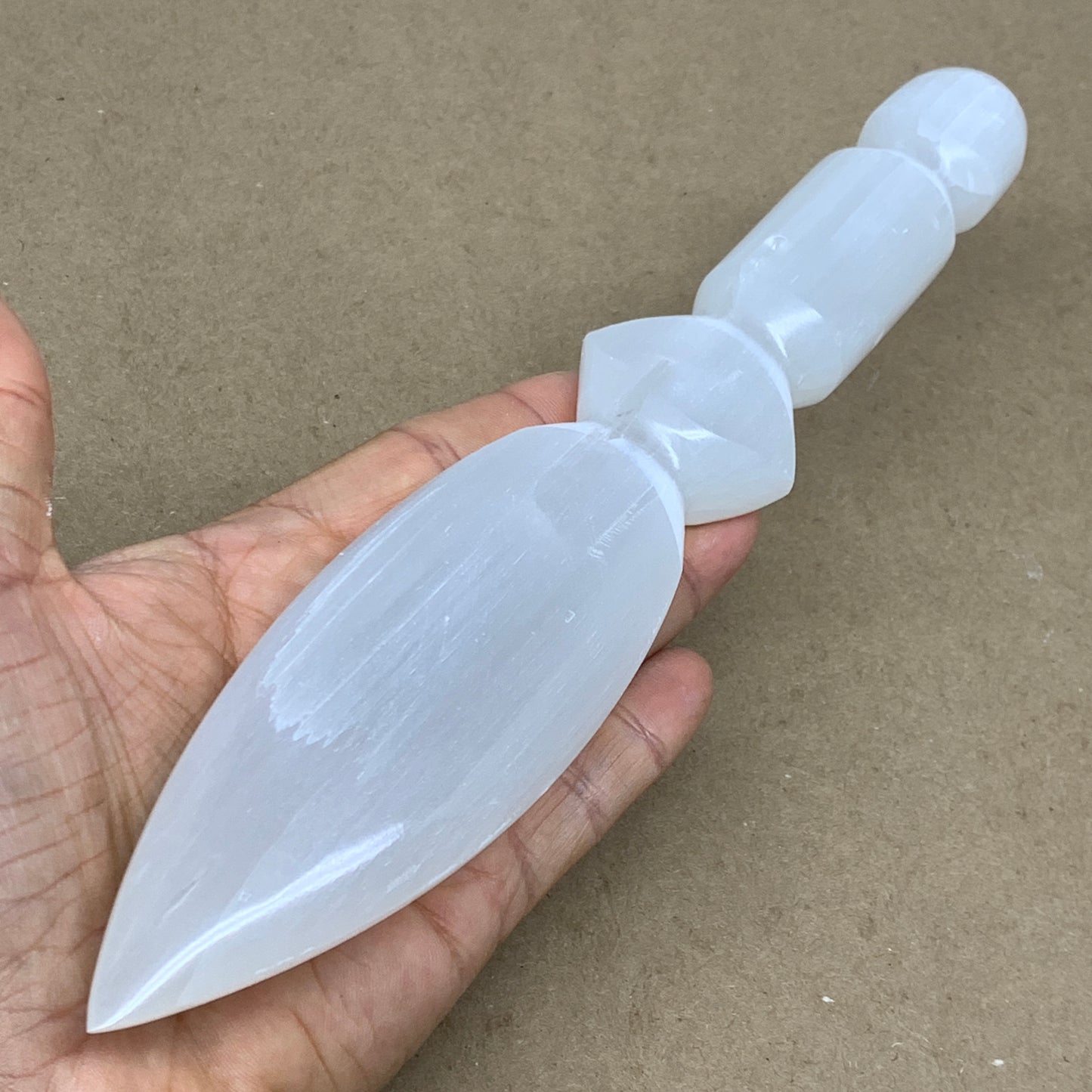 0.63 lbs, 9.75"x1.9"x0.9", Natural Selenite Crystal Dagger (Satin Spar), B36544