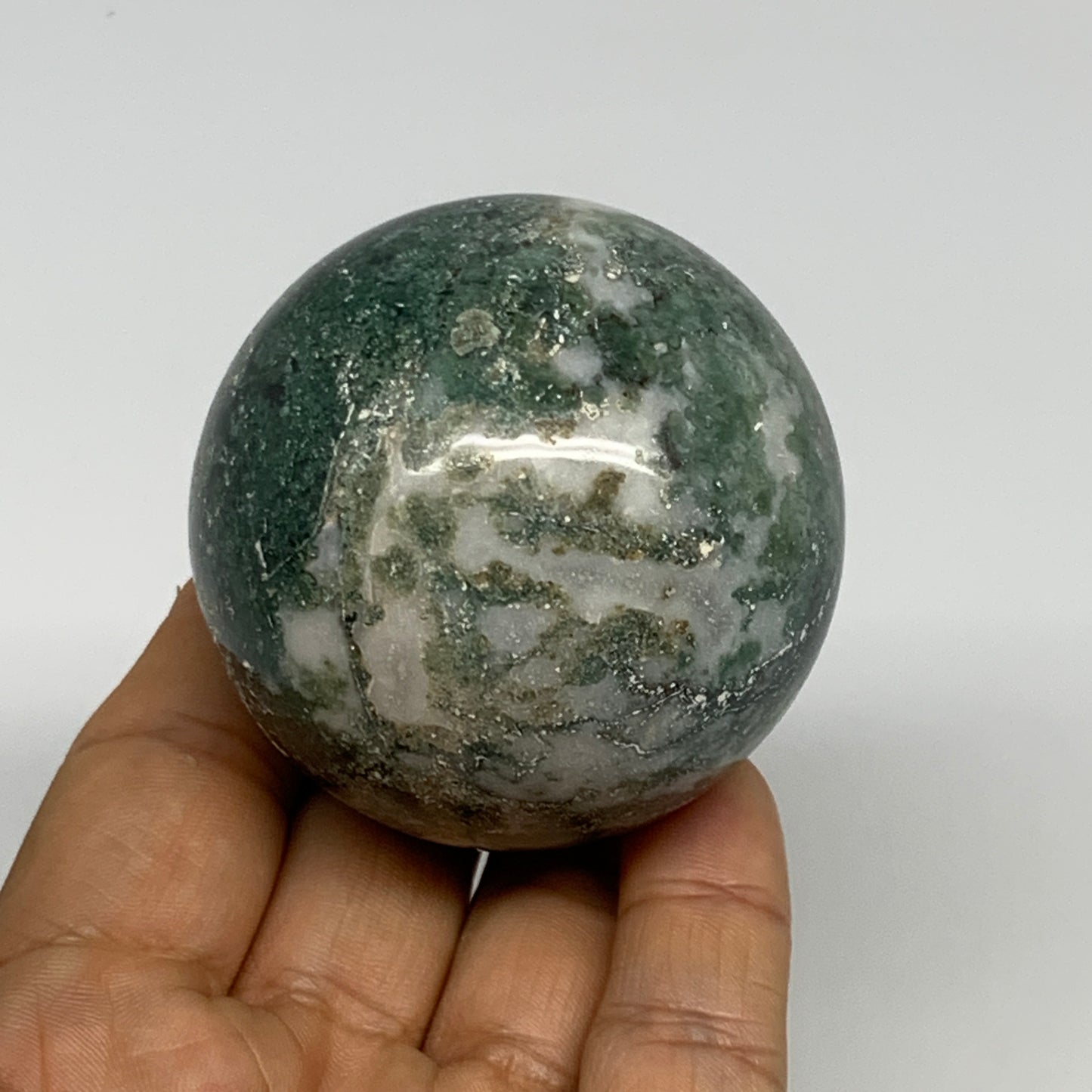227.1g,2.2"(56mm), Natural Moss Agate Sphere Ball Gemstone @India,B29421