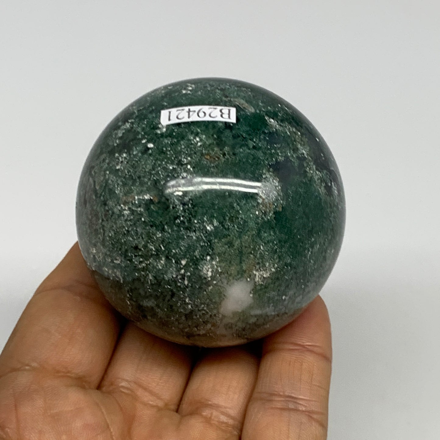 227.1g,2.2"(56mm), Natural Moss Agate Sphere Ball Gemstone @India,B29421
