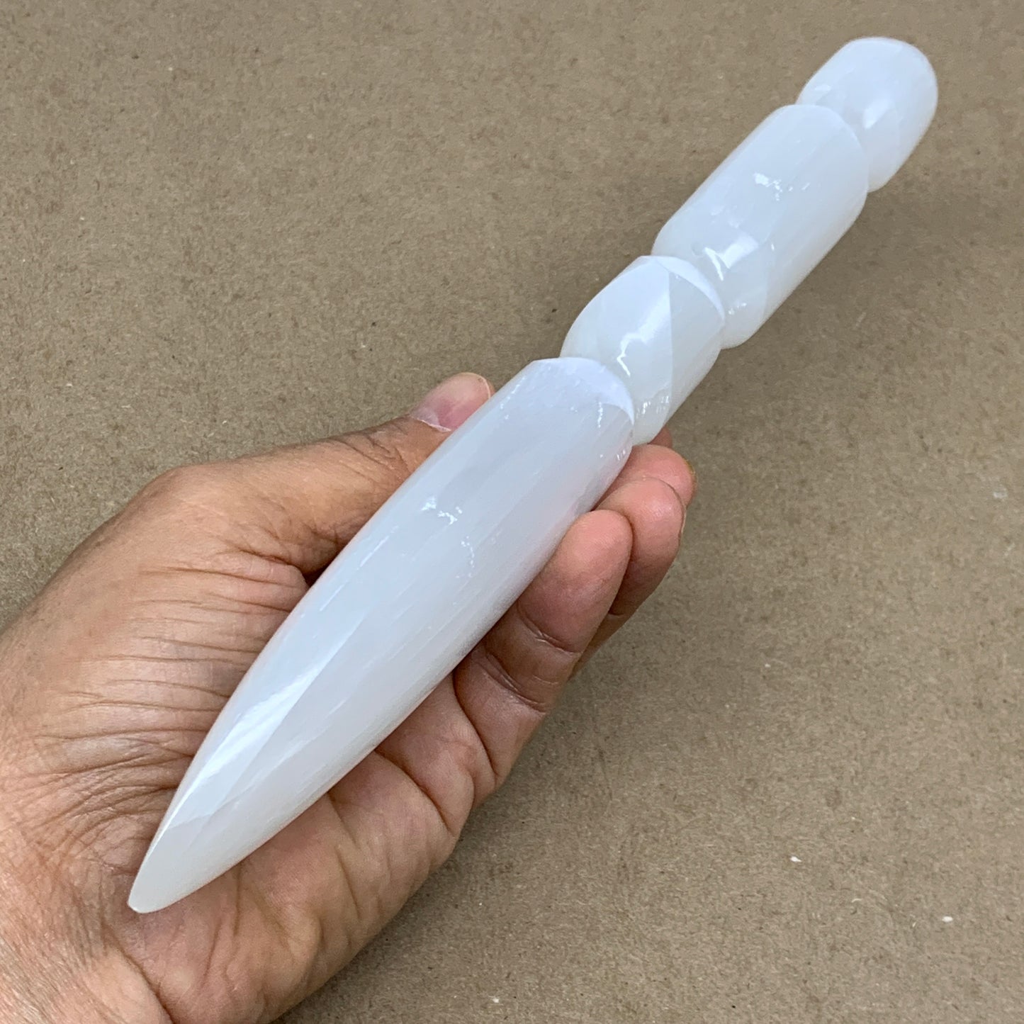 0.63 lbs, 9.75"x1.9"x0.9", Natural Selenite Crystal Dagger (Satin Spar), B36544