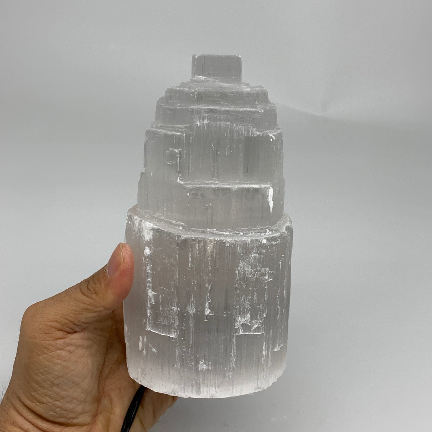2.3 lbs, 6"x3.1", Raw Rough Selenite (Satin Spar) Lamp Tower, 6ft Chord, B35890