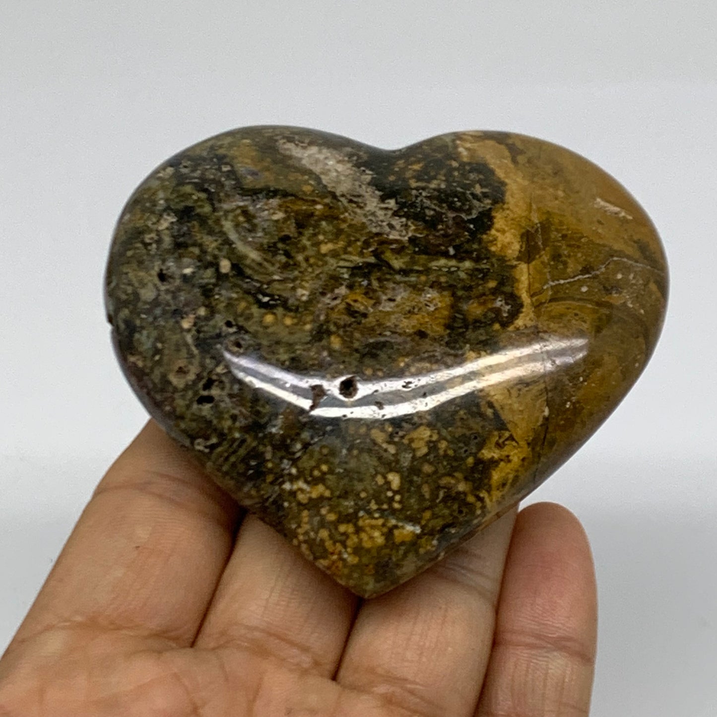 0.35 lbs, 2.7"x3"x1" Ocean Jasper Heart Polished Healing Crystal, B38337