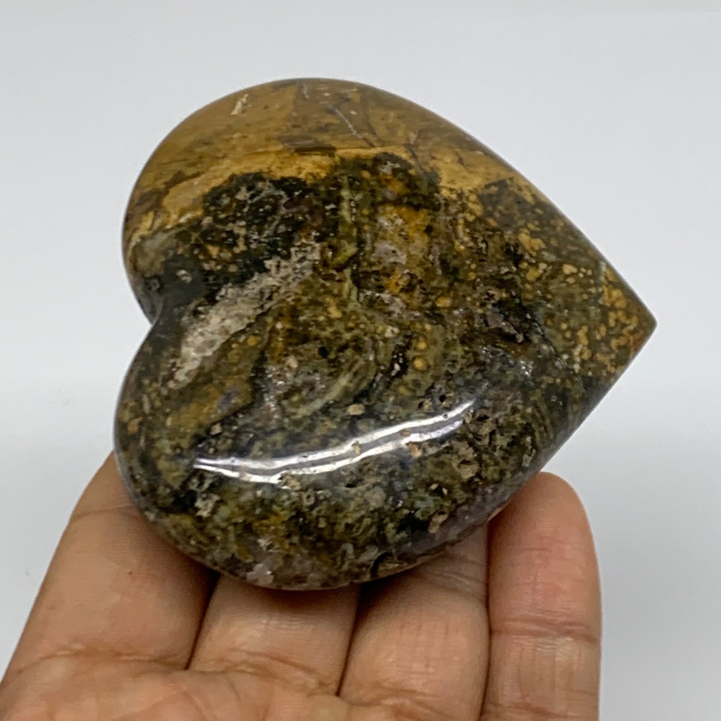 0.35 lbs, 2.7"x3"x1" Ocean Jasper Heart Polished Healing Crystal, B38337