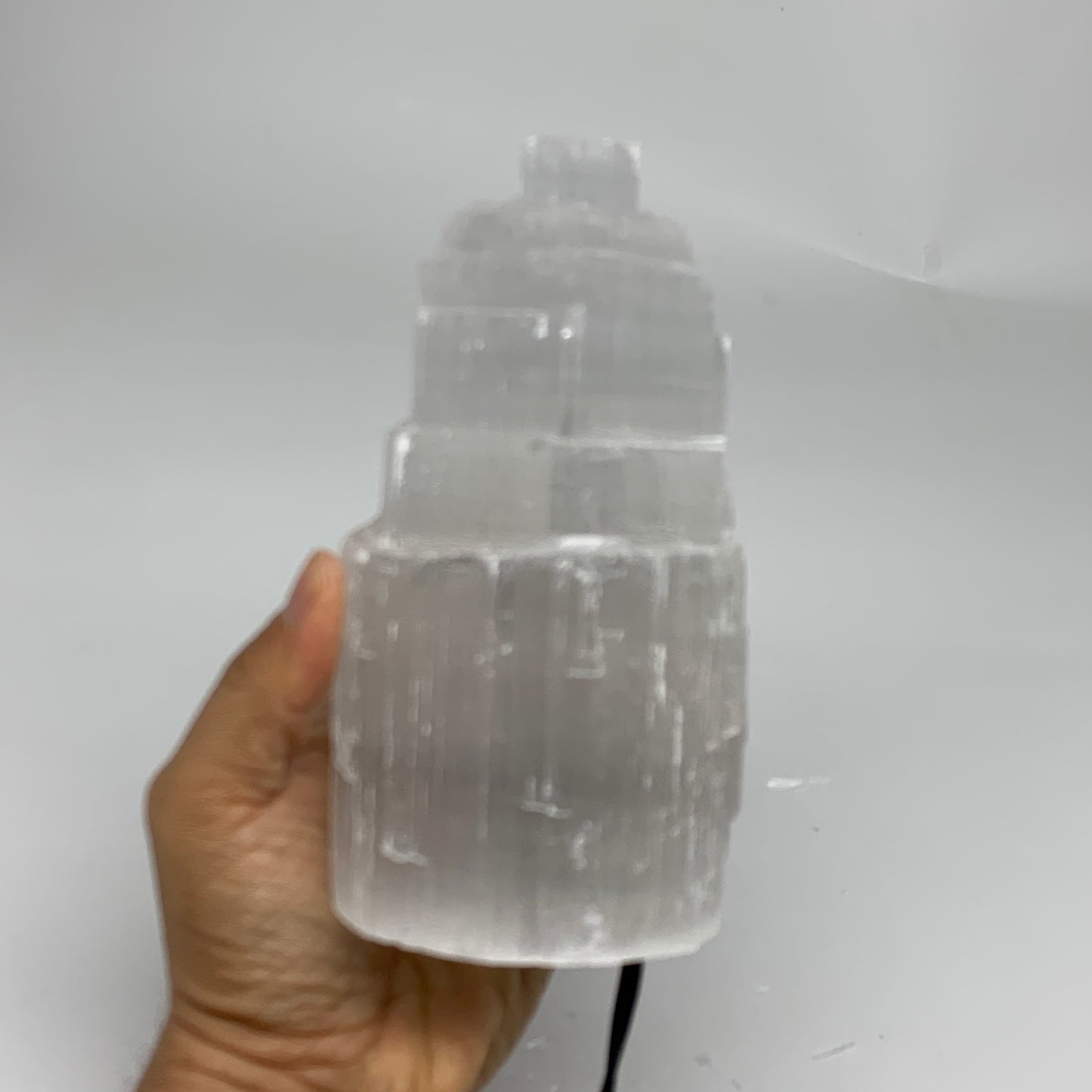 2.3 lbs, 6"x3.1", Raw Rough Selenite (Satin Spar) Lamp Tower, 6ft Chord, B35890