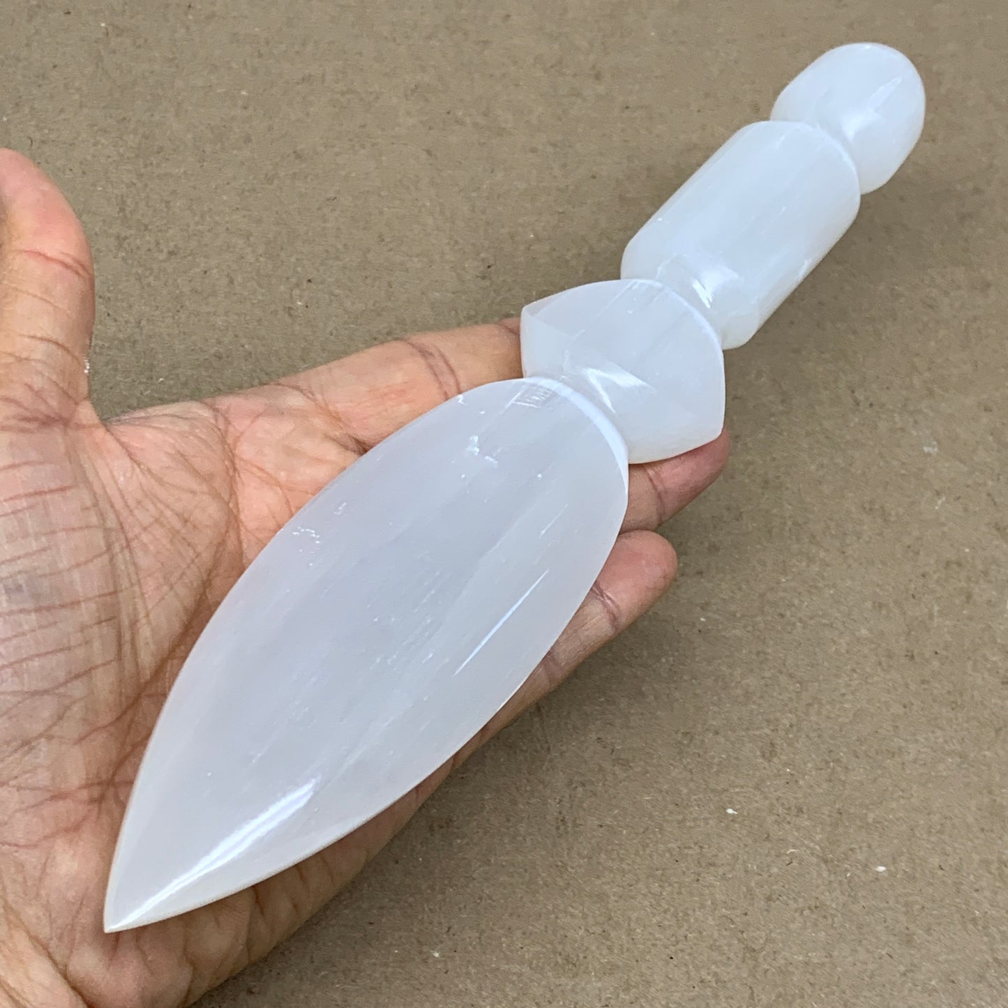 0.63 lbs, 9.75"x1.9"x0.9", Natural Selenite Crystal Dagger (Satin Spar), B36544