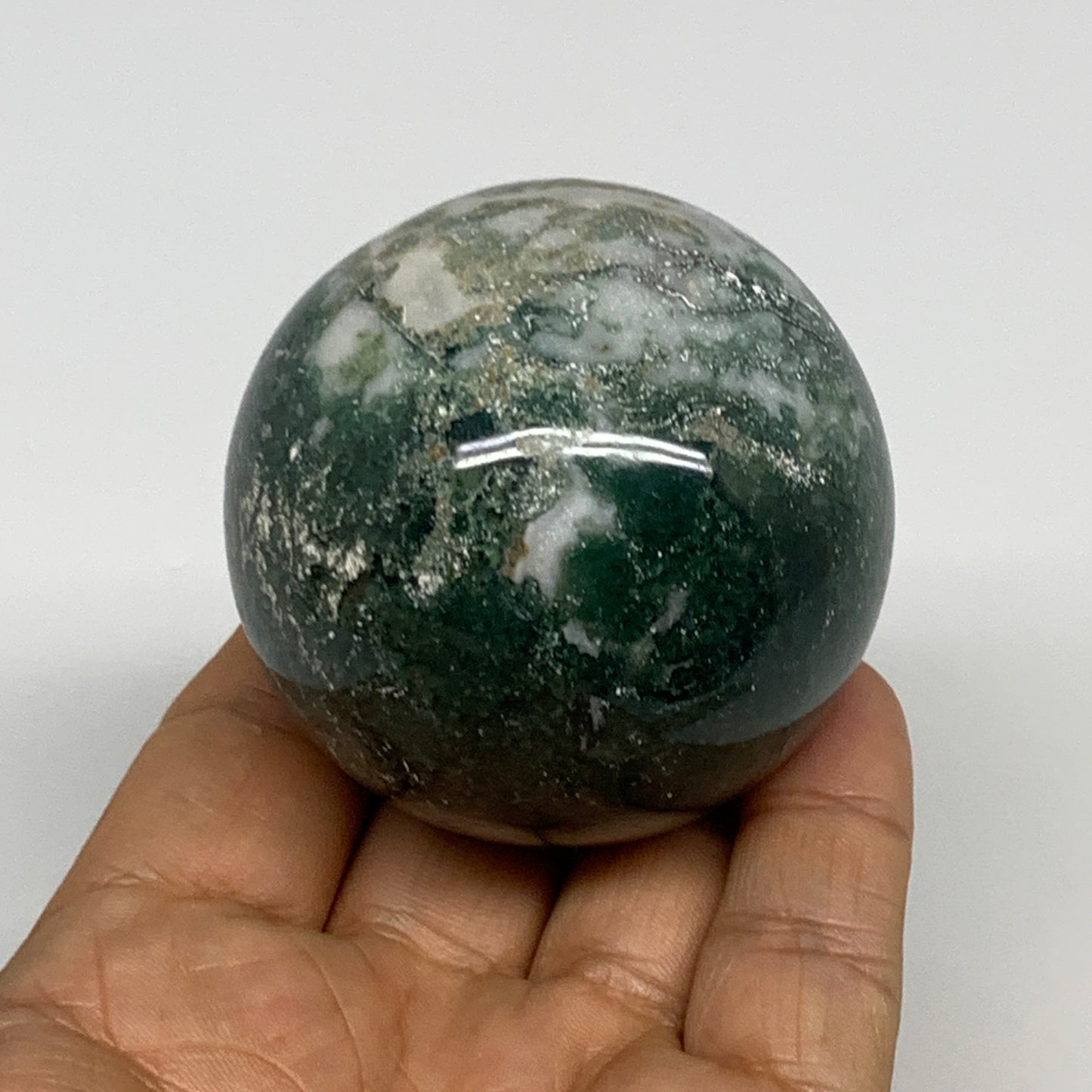 227.1g,2.2"(56mm), Natural Moss Agate Sphere Ball Gemstone @India,B29421