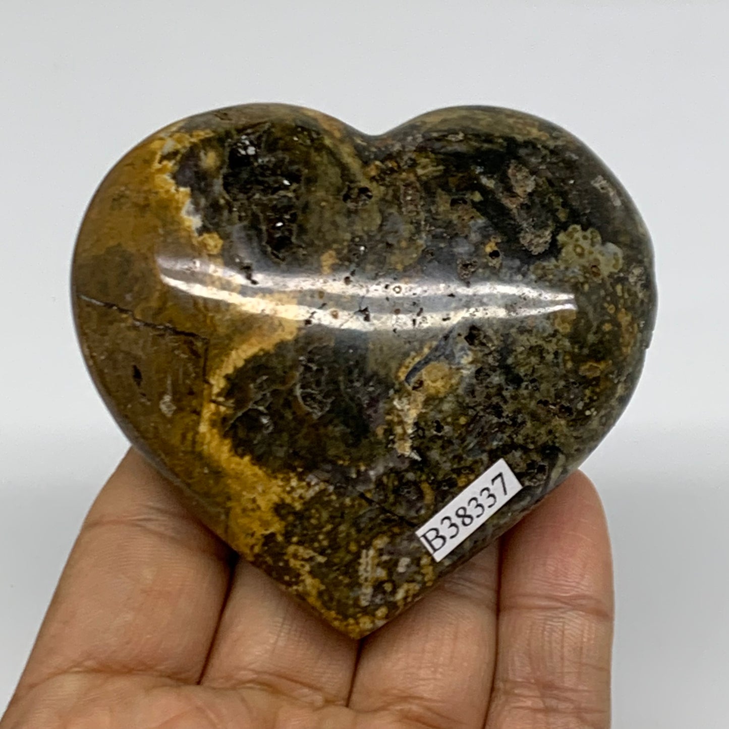 0.35 lbs, 2.7"x3"x1" Ocean Jasper Heart Polished Healing Crystal, B38337