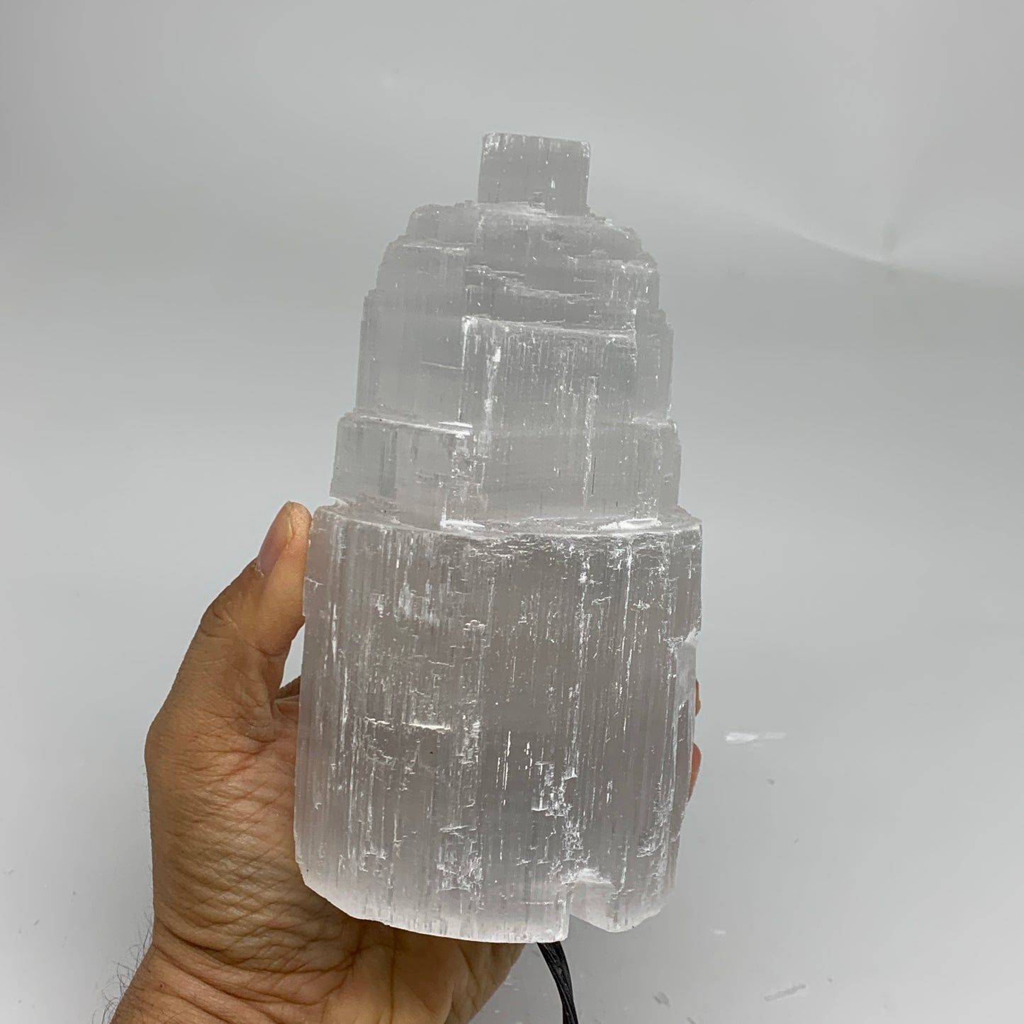 2.3 lbs, 6"x3.1", Raw Rough Selenite (Satin Spar) Lamp Tower, 6ft Chord, B35890