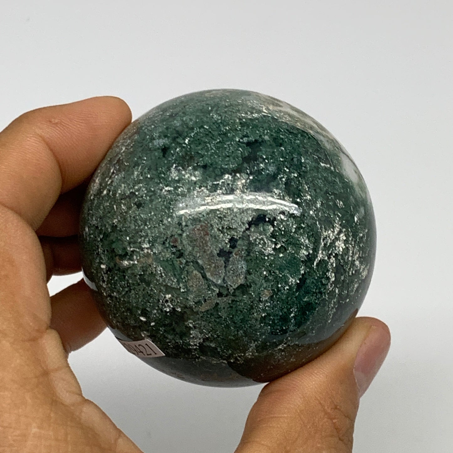 227.1g,2.2"(56mm), Natural Moss Agate Sphere Ball Gemstone @India,B29421