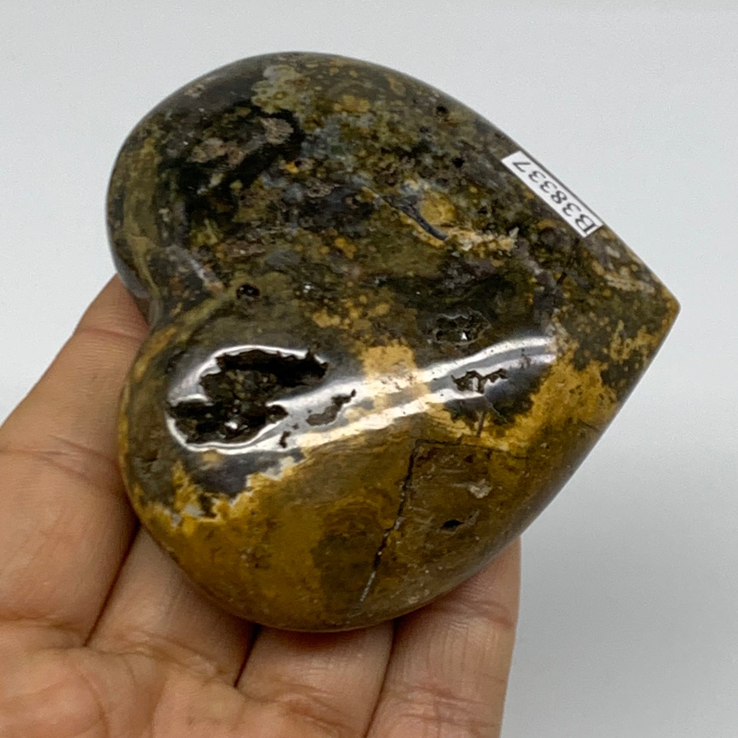 0.35 lbs, 2.7"x3"x1" Ocean Jasper Heart Polished Healing Crystal, B38337