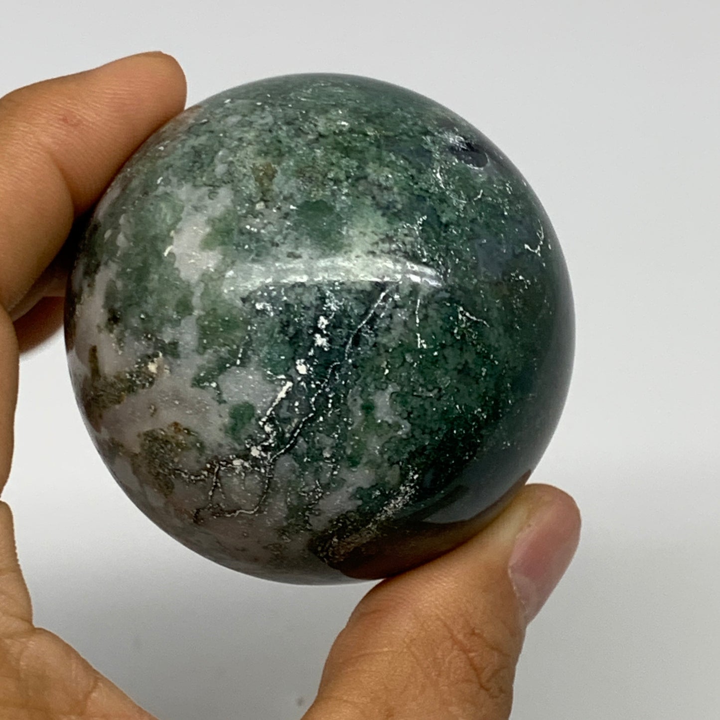 227.1g,2.2"(56mm), Natural Moss Agate Sphere Ball Gemstone @India,B29421