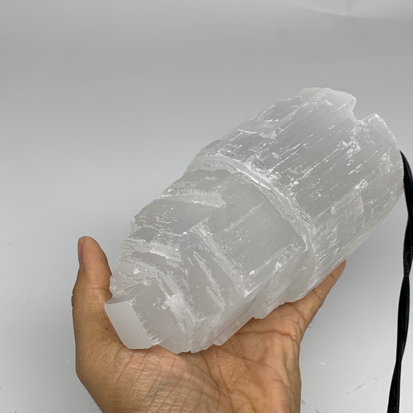 2.3 lbs, 6"x3.1", Raw Rough Selenite (Satin Spar) Lamp Tower, 6ft Chord, B35890