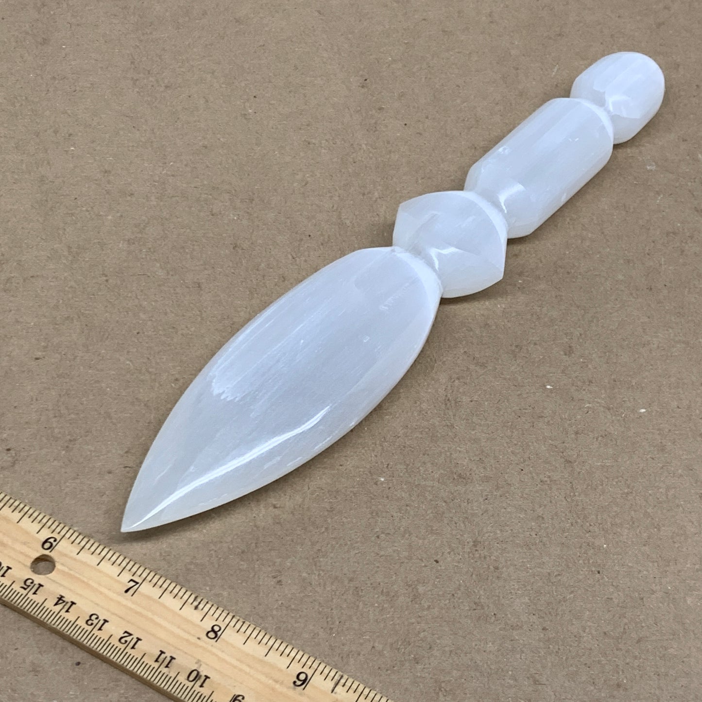 0.63 lbs, 9.75"x1.9"x0.9", Natural Selenite Crystal Dagger (Satin Spar), B36544