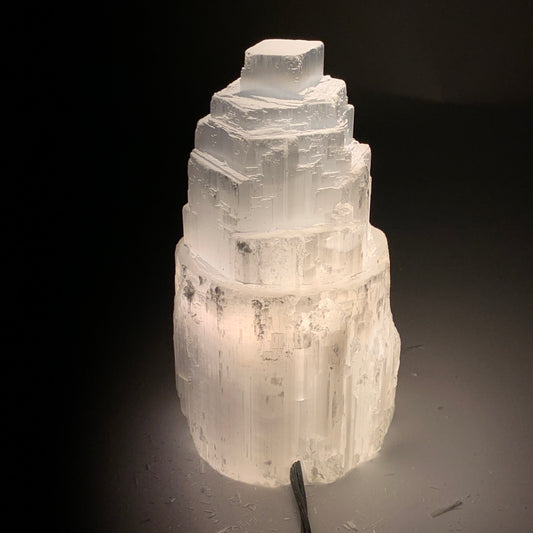 2 lbs, 6"x3.1", Raw Rough Selenite (Satin Spar) Lamp Tower, 6ft Chord, B35891