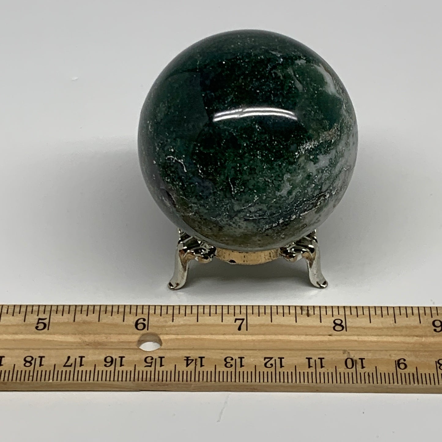227.1g,2.2"(56mm), Natural Moss Agate Sphere Ball Gemstone @India,B29421