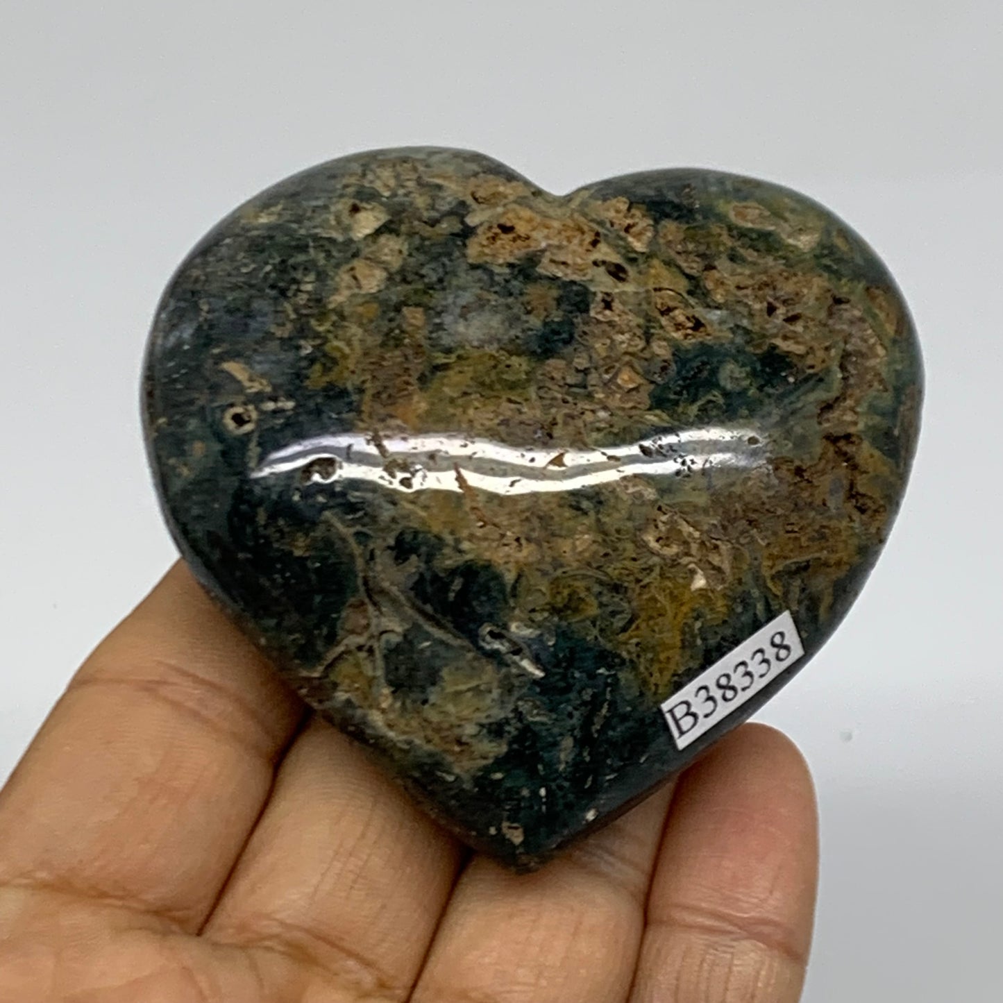 0.31 lbs, 2.6"x2.7"x1.1" Ocean Jasper Heart Polished Healing Crystal, B38338