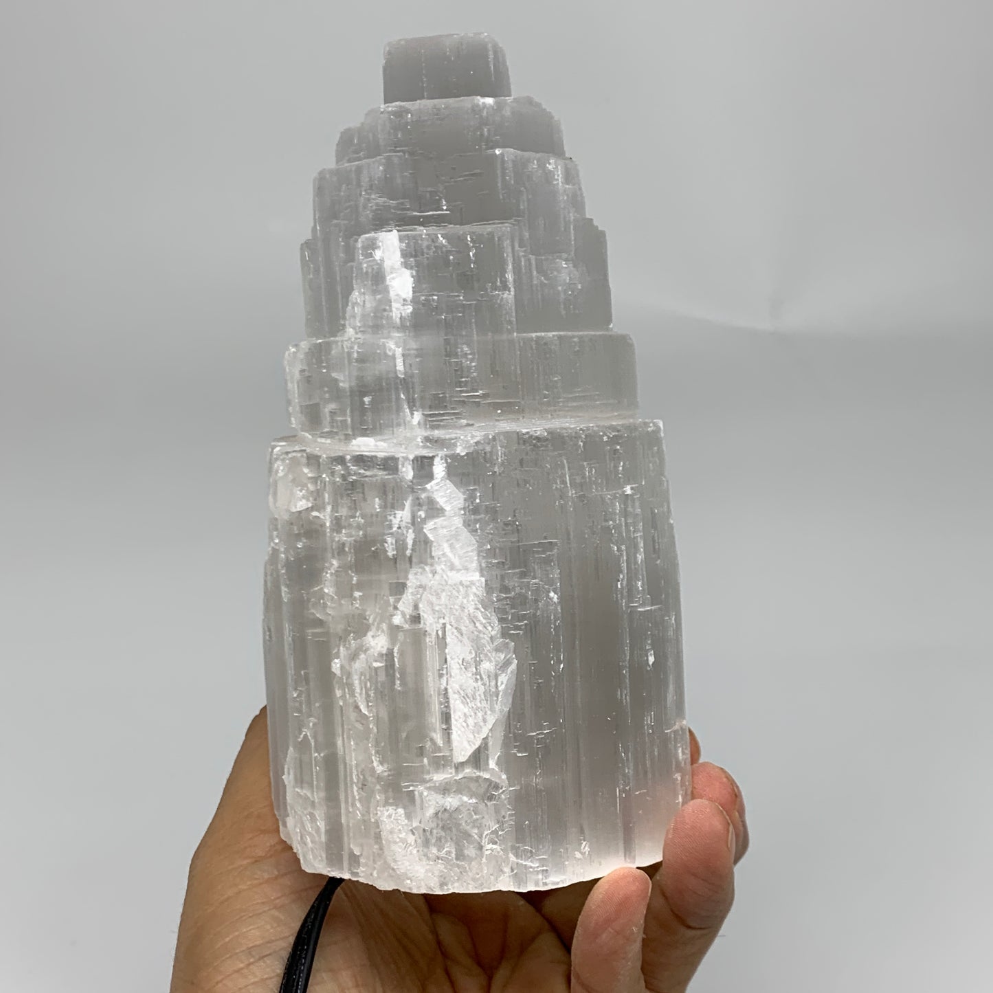 2 lbs, 6"x3.1", Raw Rough Selenite (Satin Spar) Lamp Tower, 6ft Chord, B35891