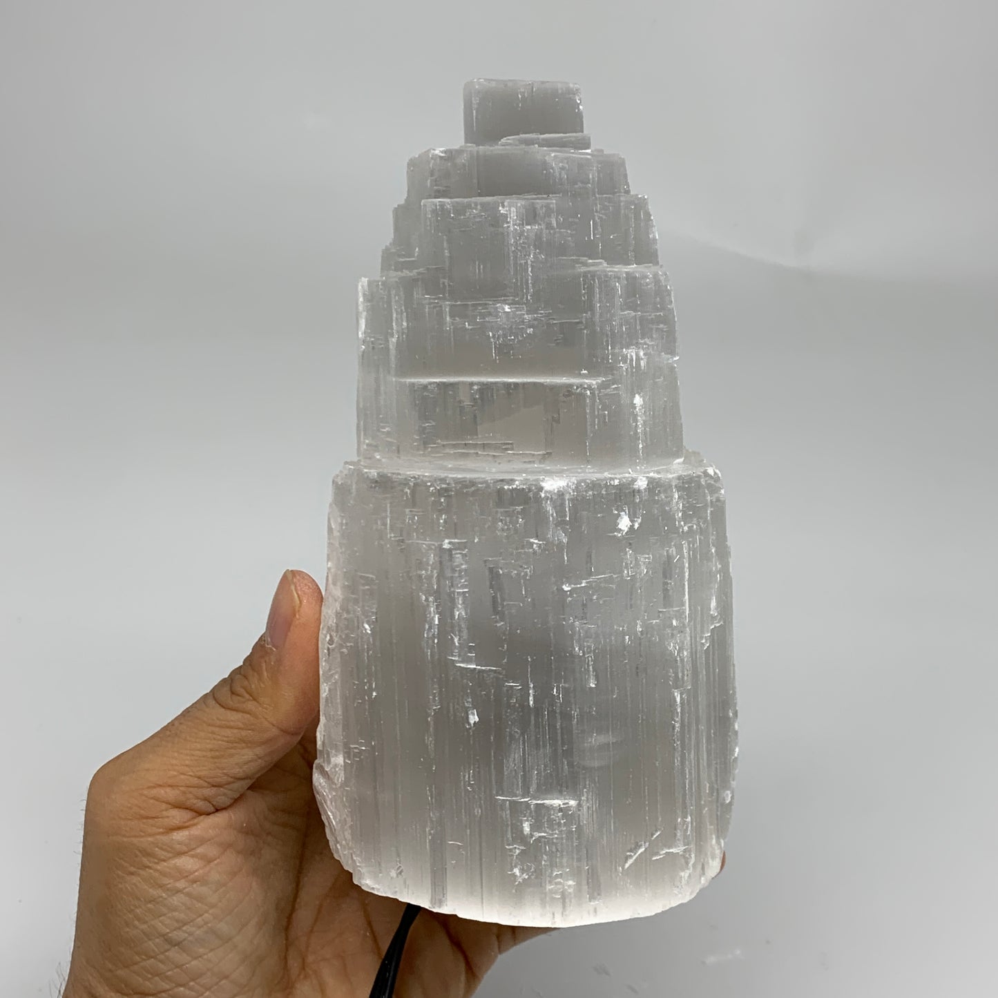 2 lbs, 6"x3.1", Raw Rough Selenite (Satin Spar) Lamp Tower, 6ft Chord, B35891