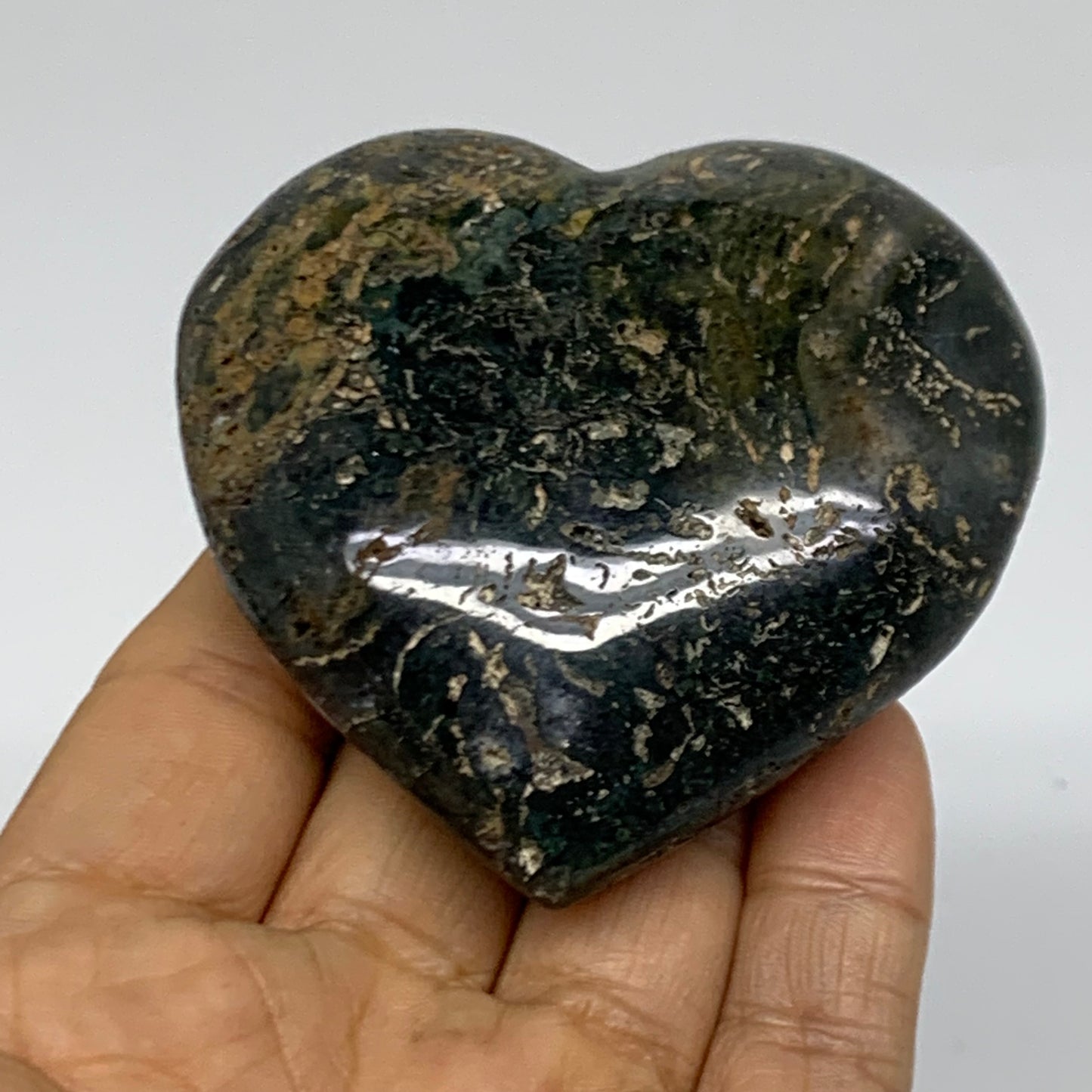 0.31 lbs, 2.6"x2.7"x1.1" Ocean Jasper Heart Polished Healing Crystal, B38338