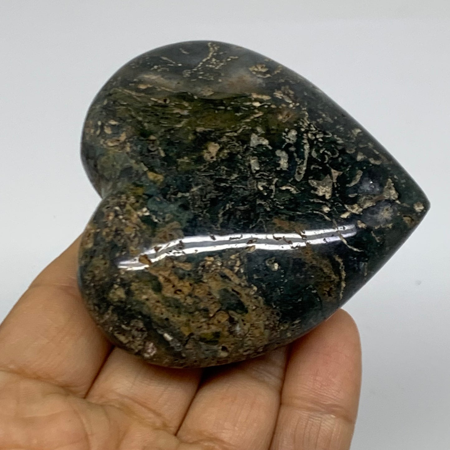 0.31 lbs, 2.6"x2.7"x1.1" Ocean Jasper Heart Polished Healing Crystal, B38338