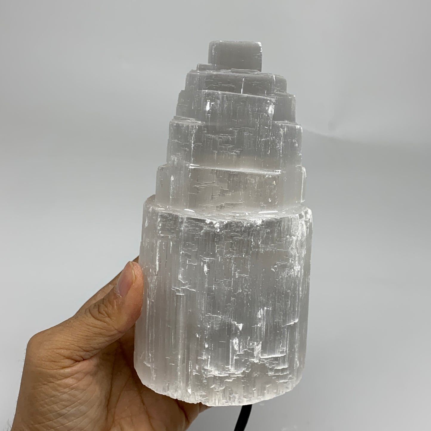 2 lbs, 6"x3.1", Raw Rough Selenite (Satin Spar) Lamp Tower, 6ft Chord, B35891
