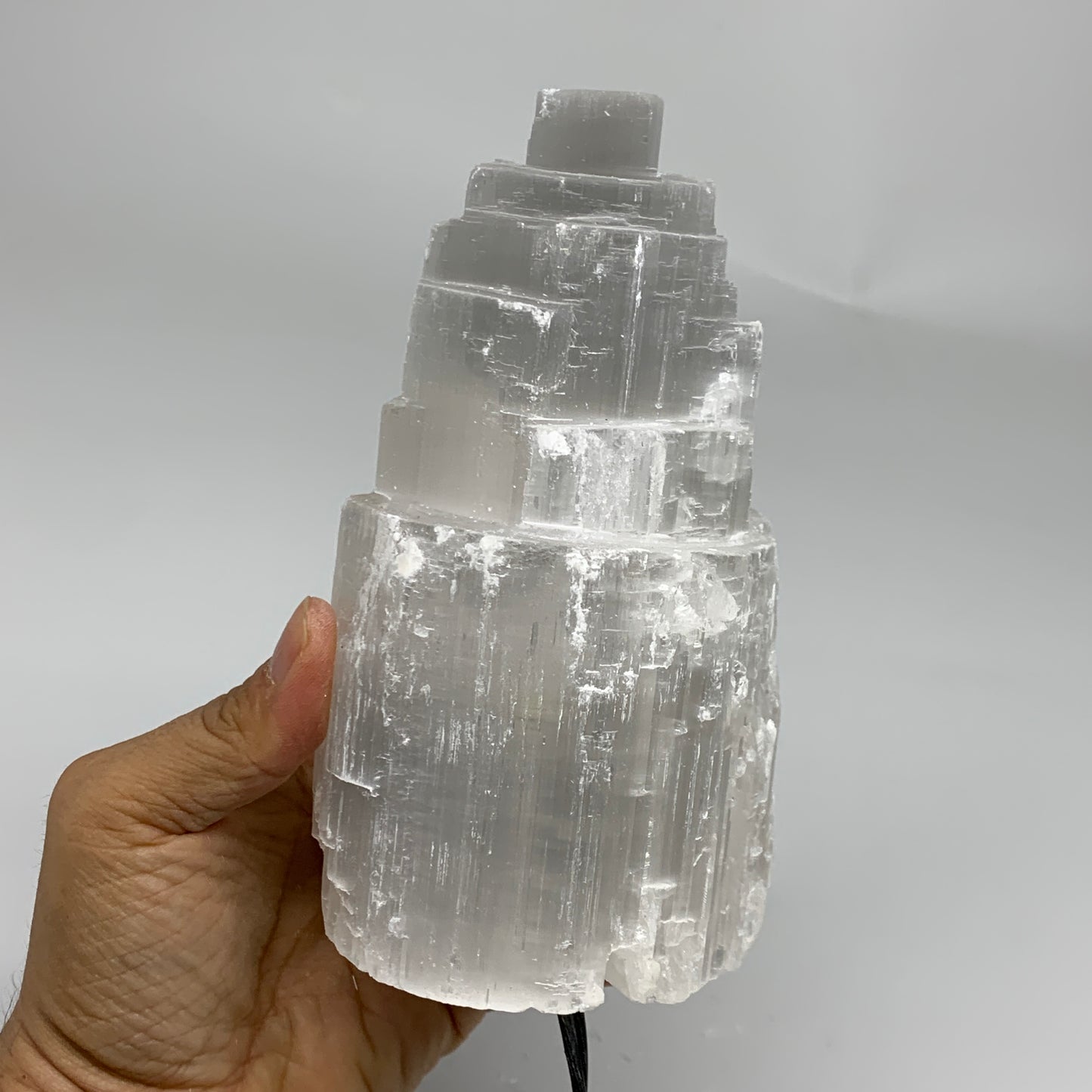 2 lbs, 6"x3.1", Raw Rough Selenite (Satin Spar) Lamp Tower, 6ft Chord, B35891