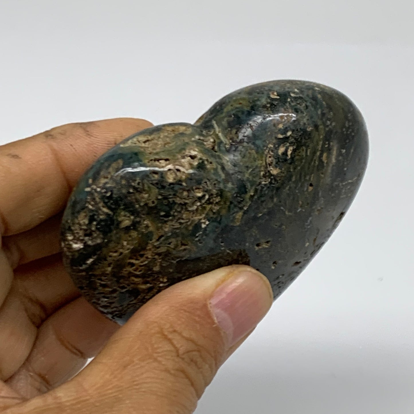 0.31 lbs, 2.6"x2.7"x1.1" Ocean Jasper Heart Polished Healing Crystal, B38338