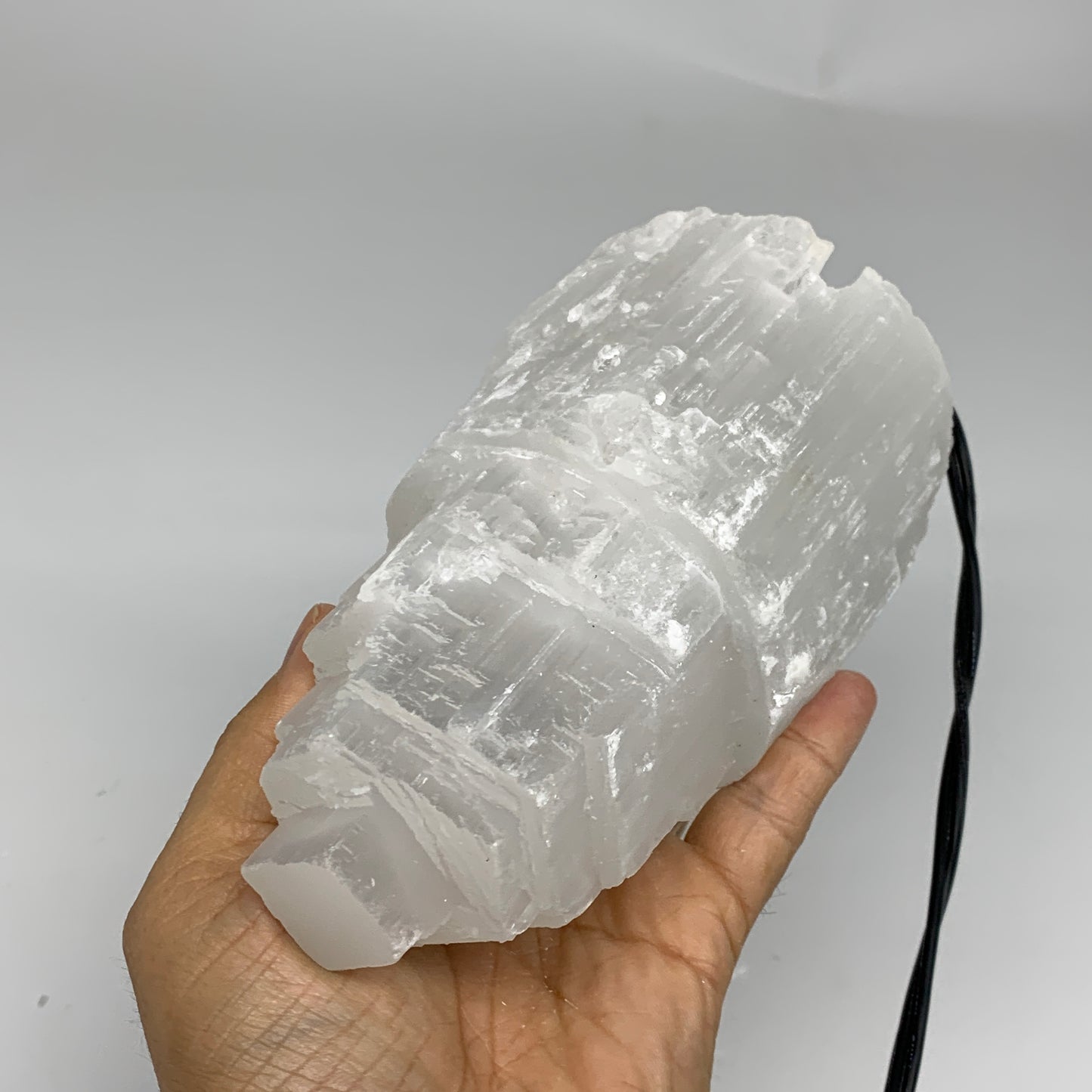 2 lbs, 6"x3.1", Raw Rough Selenite (Satin Spar) Lamp Tower, 6ft Chord, B35891