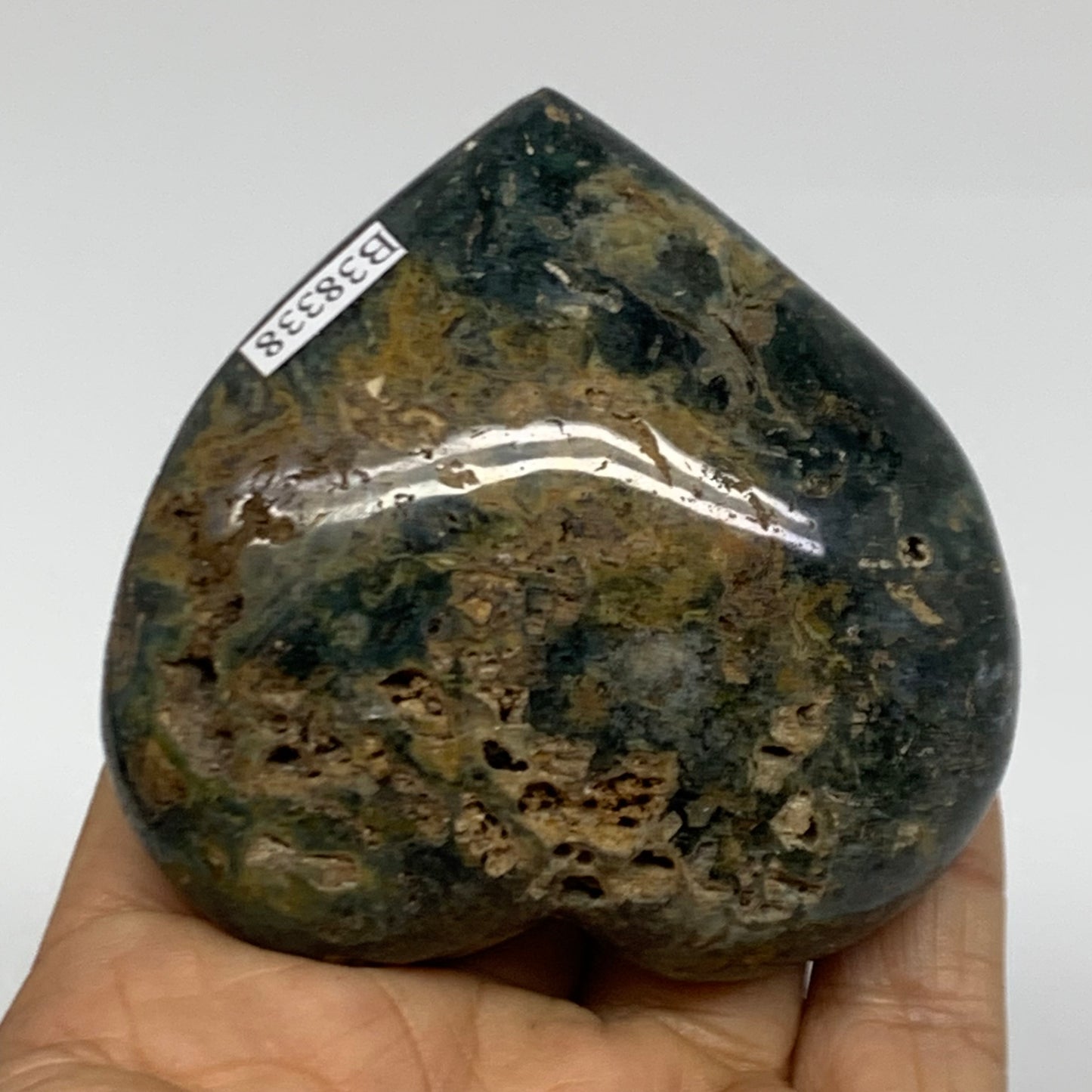 0.31 lbs, 2.6"x2.7"x1.1" Ocean Jasper Heart Polished Healing Crystal, B38338