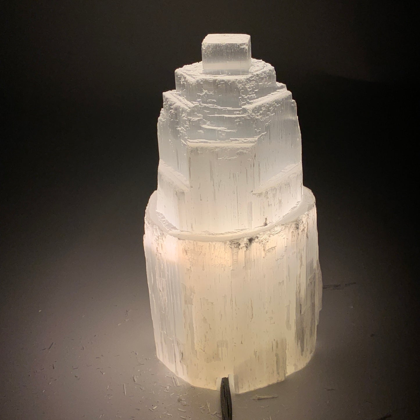 2.1 lbs, 6"x3.1", Raw Rough Selenite (Satin Spar) Lamp Tower, 6ft Chord, B35892