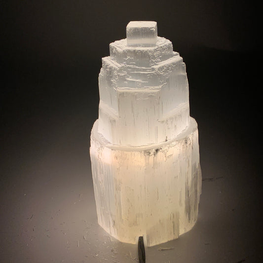 2.1 lbs, 6"x3.1", Raw Rough Selenite (Satin Spar) Lamp Tower, 6ft Chord, B35892