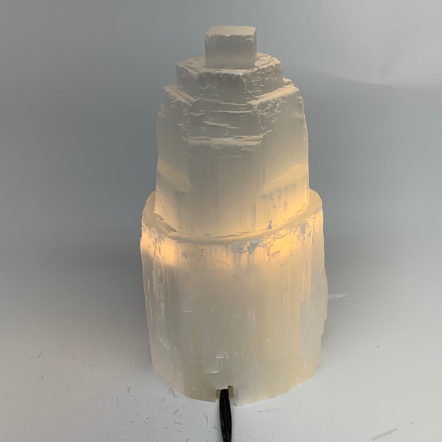 2.1 lbs, 6"x3.1", Raw Rough Selenite (Satin Spar) Lamp Tower, 6ft Chord, B35892