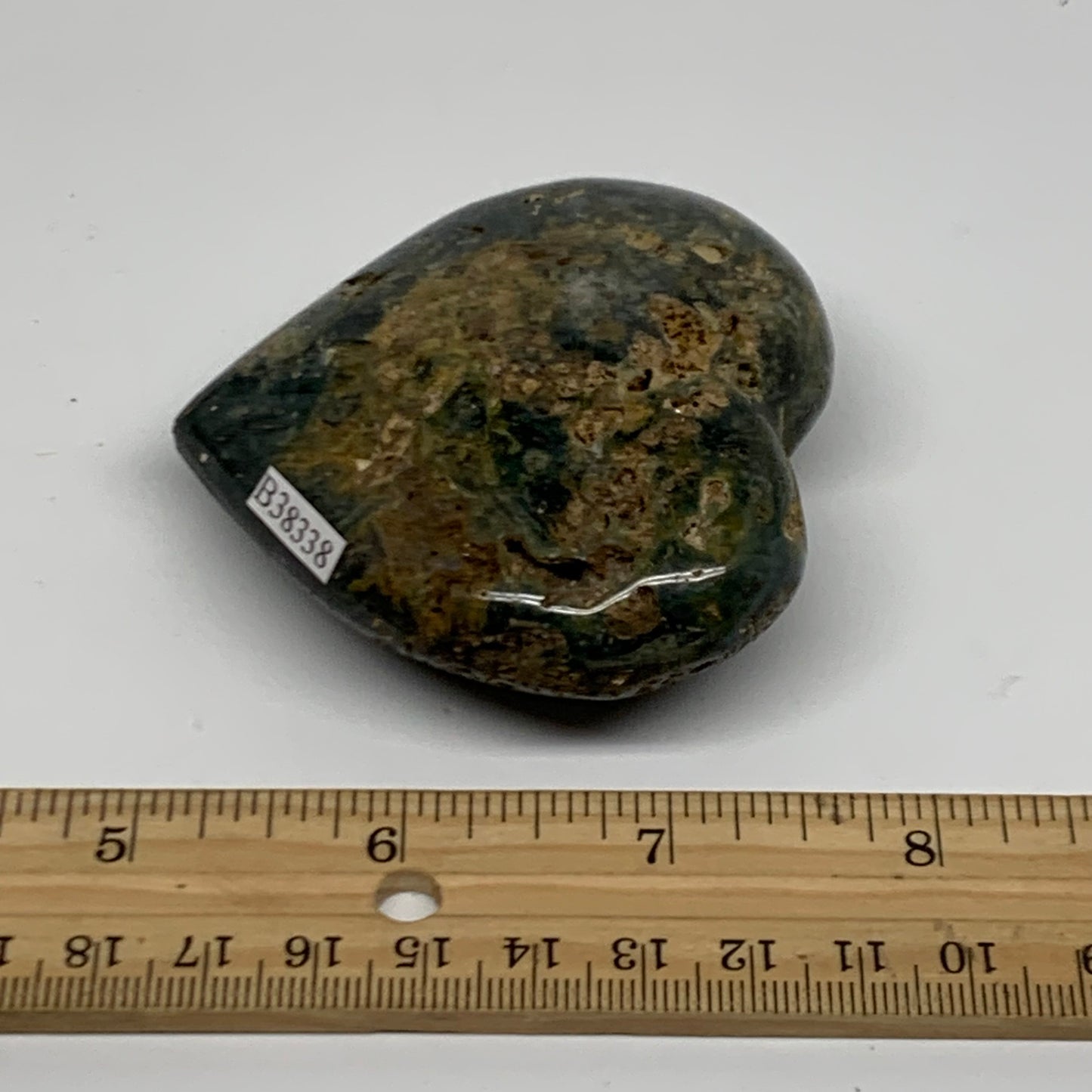 0.31 lbs, 2.6"x2.7"x1.1" Ocean Jasper Heart Polished Healing Crystal, B38338