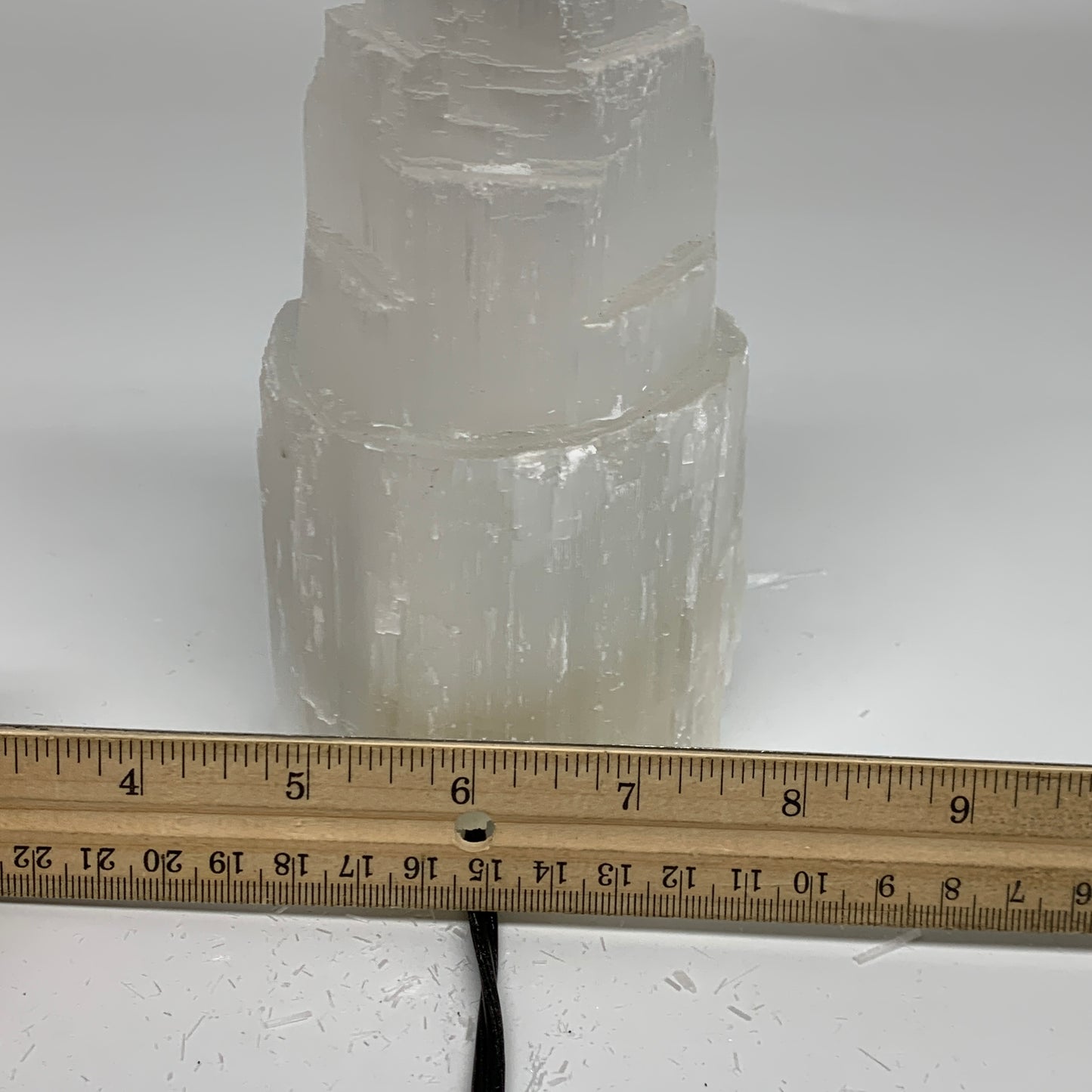 2.1 lbs, 6"x3.1", Raw Rough Selenite (Satin Spar) Lamp Tower, 6ft Chord, B35892