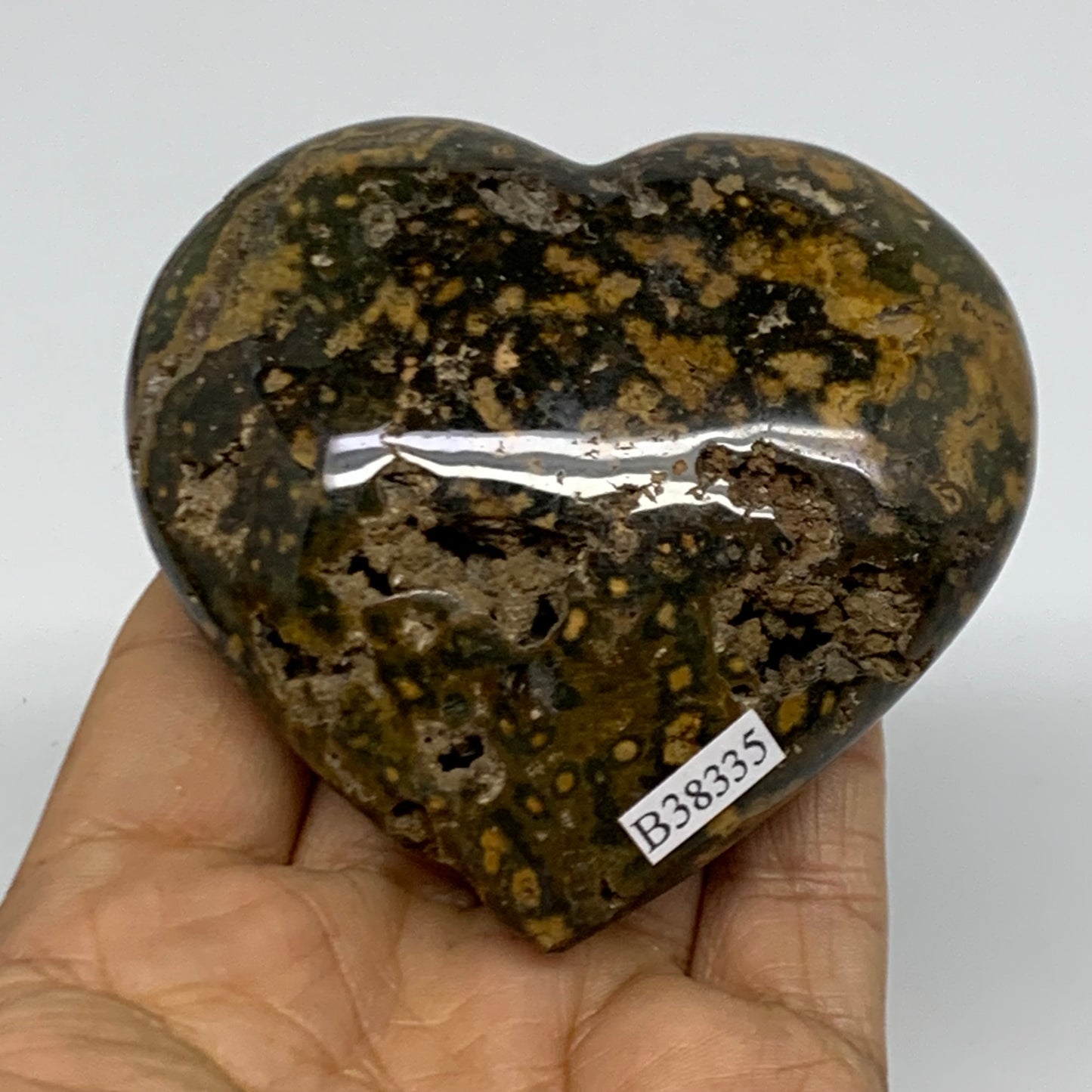 0.42 lbs, 2.9"x3"x1.2" Ocean Jasper Heart Polished Healing Crystal, B38335