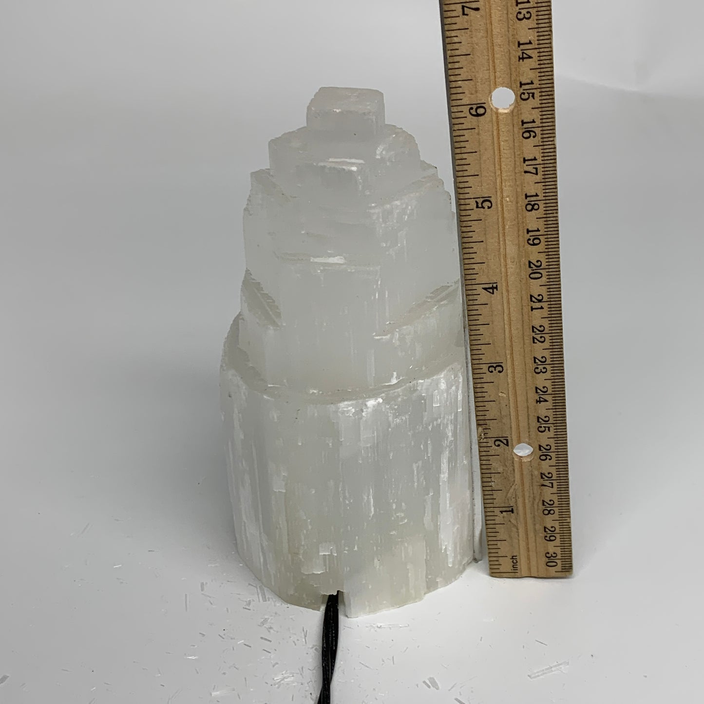 2.1 lbs, 6"x3.1", Raw Rough Selenite (Satin Spar) Lamp Tower, 6ft Chord, B35892