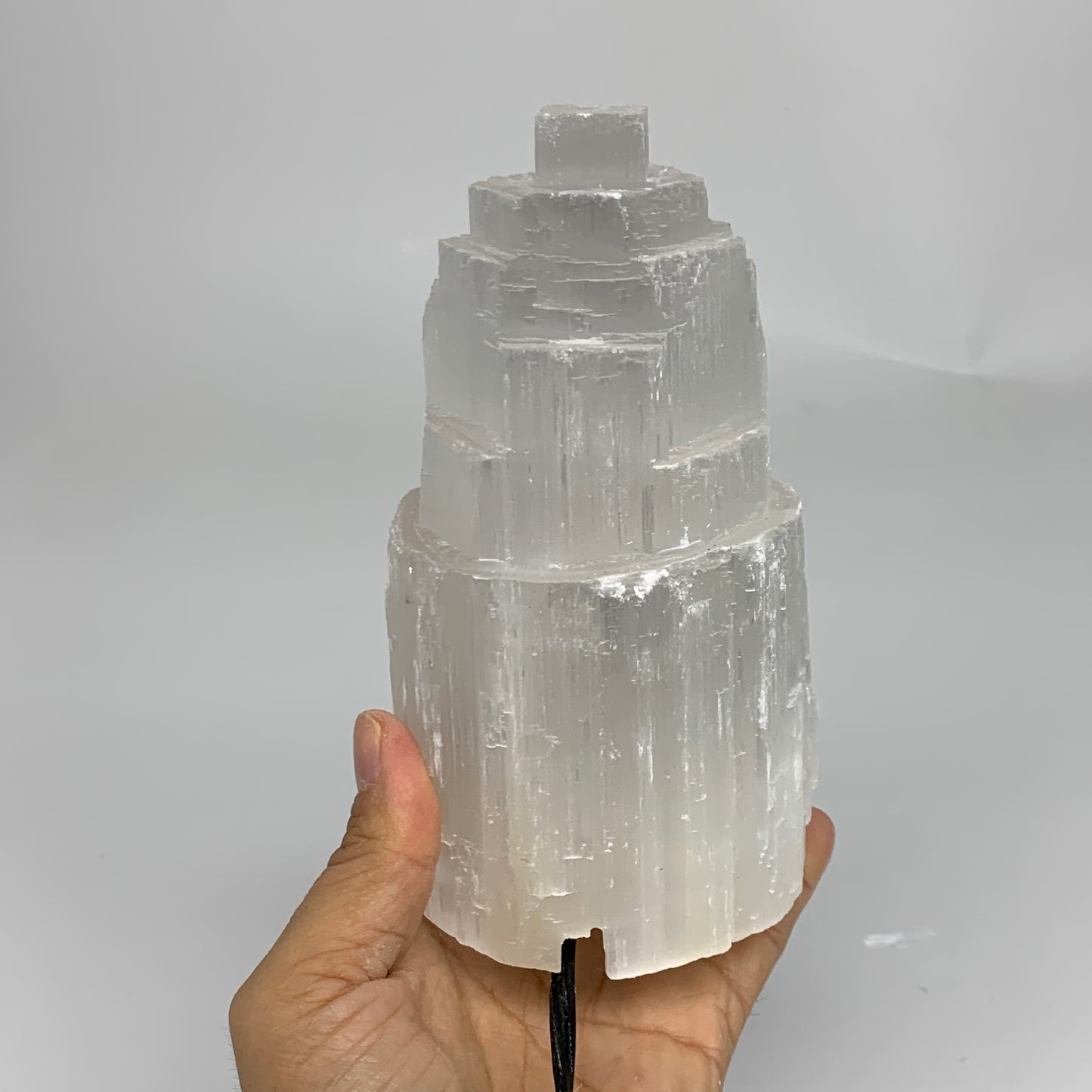 2.1 lbs, 6"x3.1", Raw Rough Selenite (Satin Spar) Lamp Tower, 6ft Chord, B35892