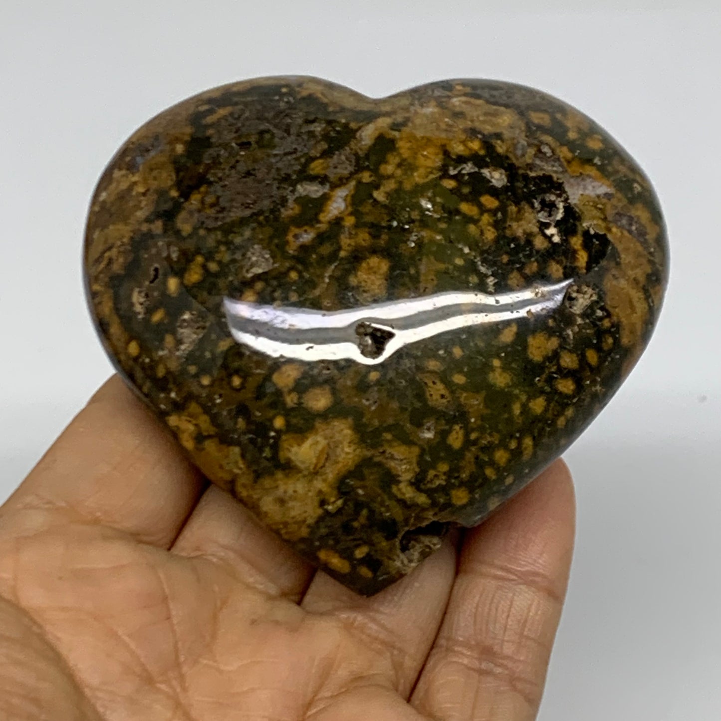 0.42 lbs, 2.9"x3"x1.2" Ocean Jasper Heart Polished Healing Crystal, B38335