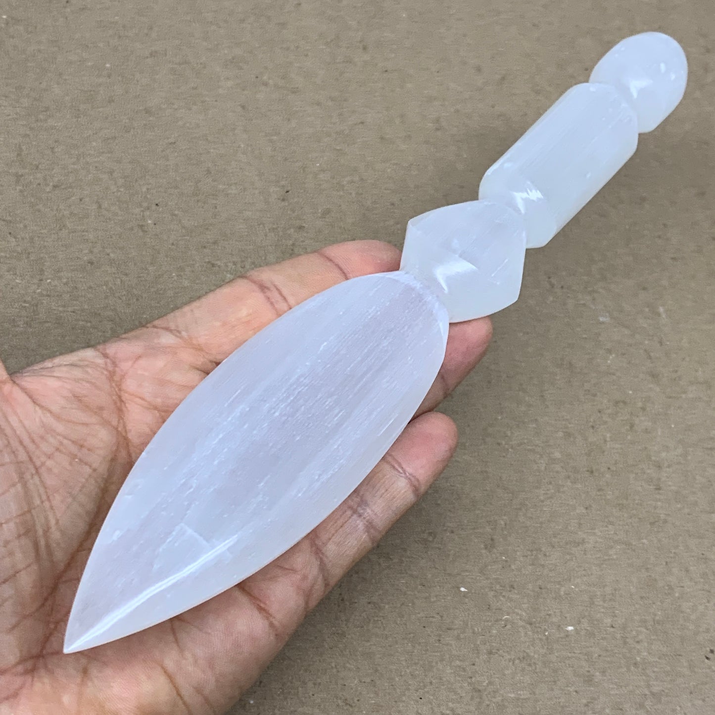 0.46 lbs, 9.25"x1.6"x0.8", Natural Selenite Crystal Dagger (Satin Spar), B36547