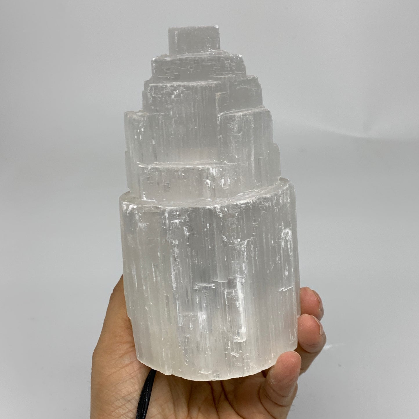 2.1 lbs, 6"x3.1", Raw Rough Selenite (Satin Spar) Lamp Tower, 6ft Chord, B35892