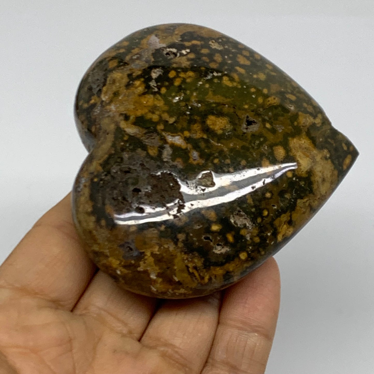 0.42 lbs, 2.9"x3"x1.2" Ocean Jasper Heart Polished Healing Crystal, B38335