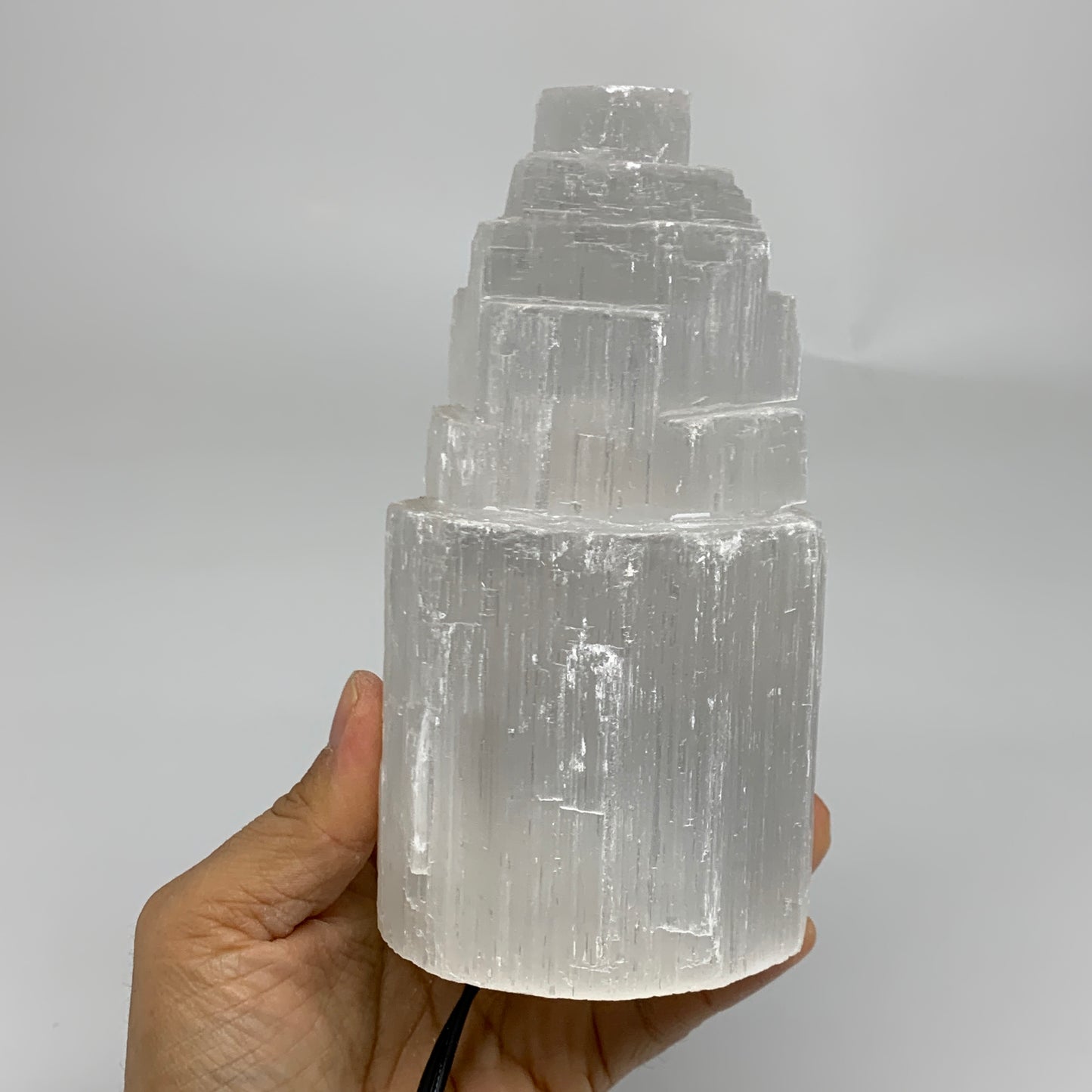 2.1 lbs, 6"x3.1", Raw Rough Selenite (Satin Spar) Lamp Tower, 6ft Chord, B35892