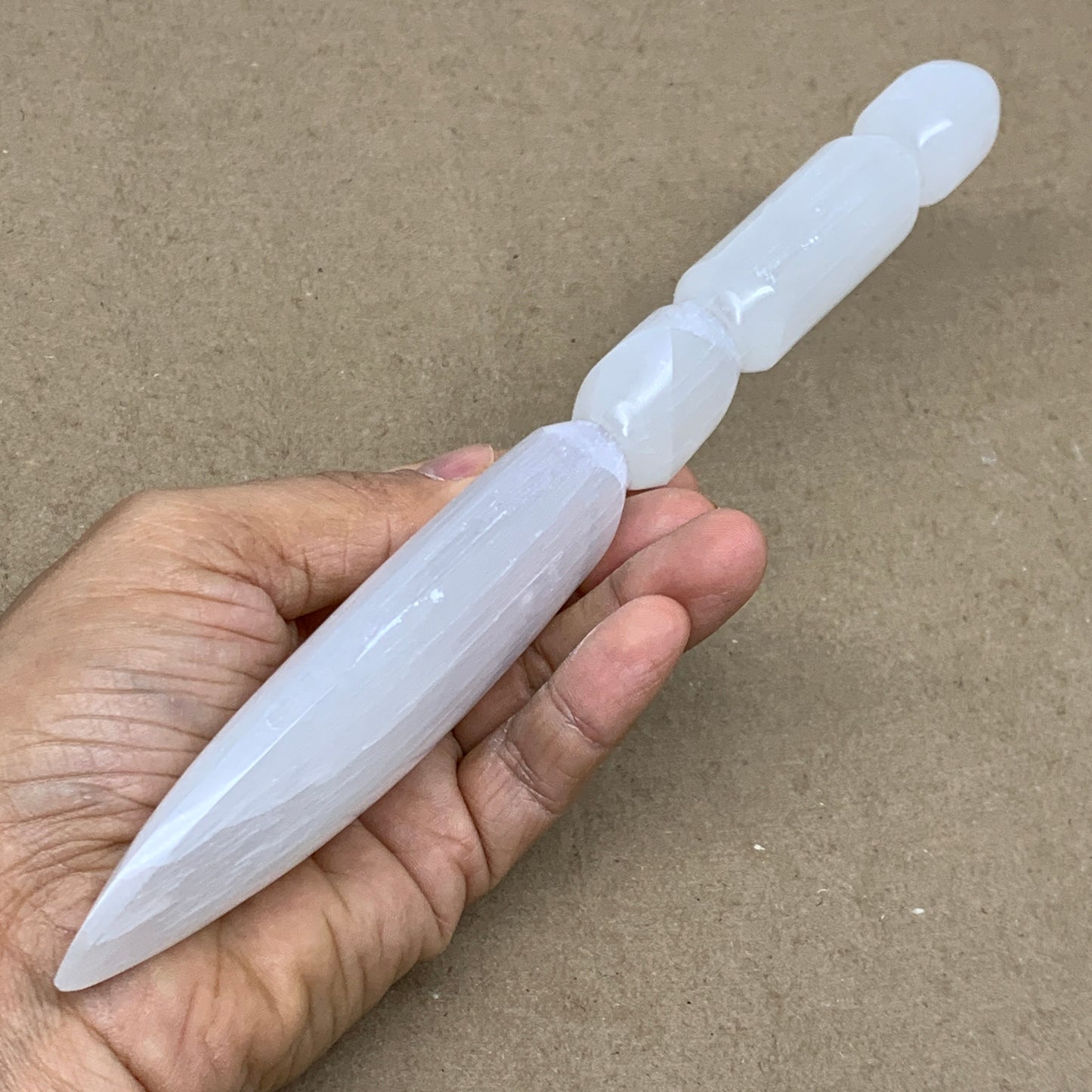 0.46 lbs, 9.25"x1.6"x0.8", Natural Selenite Crystal Dagger (Satin Spar), B36547