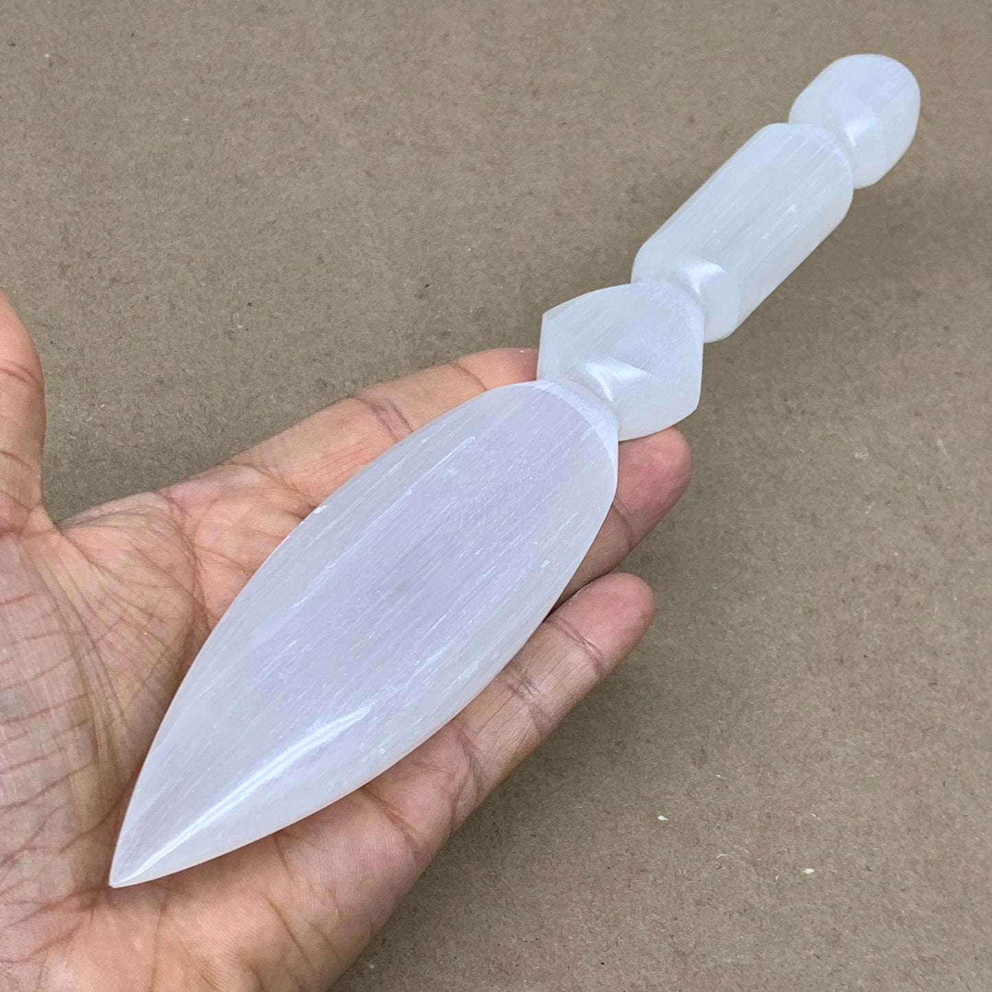 0.46 lbs, 9.25"x1.6"x0.8", Natural Selenite Crystal Dagger (Satin Spar), B36547